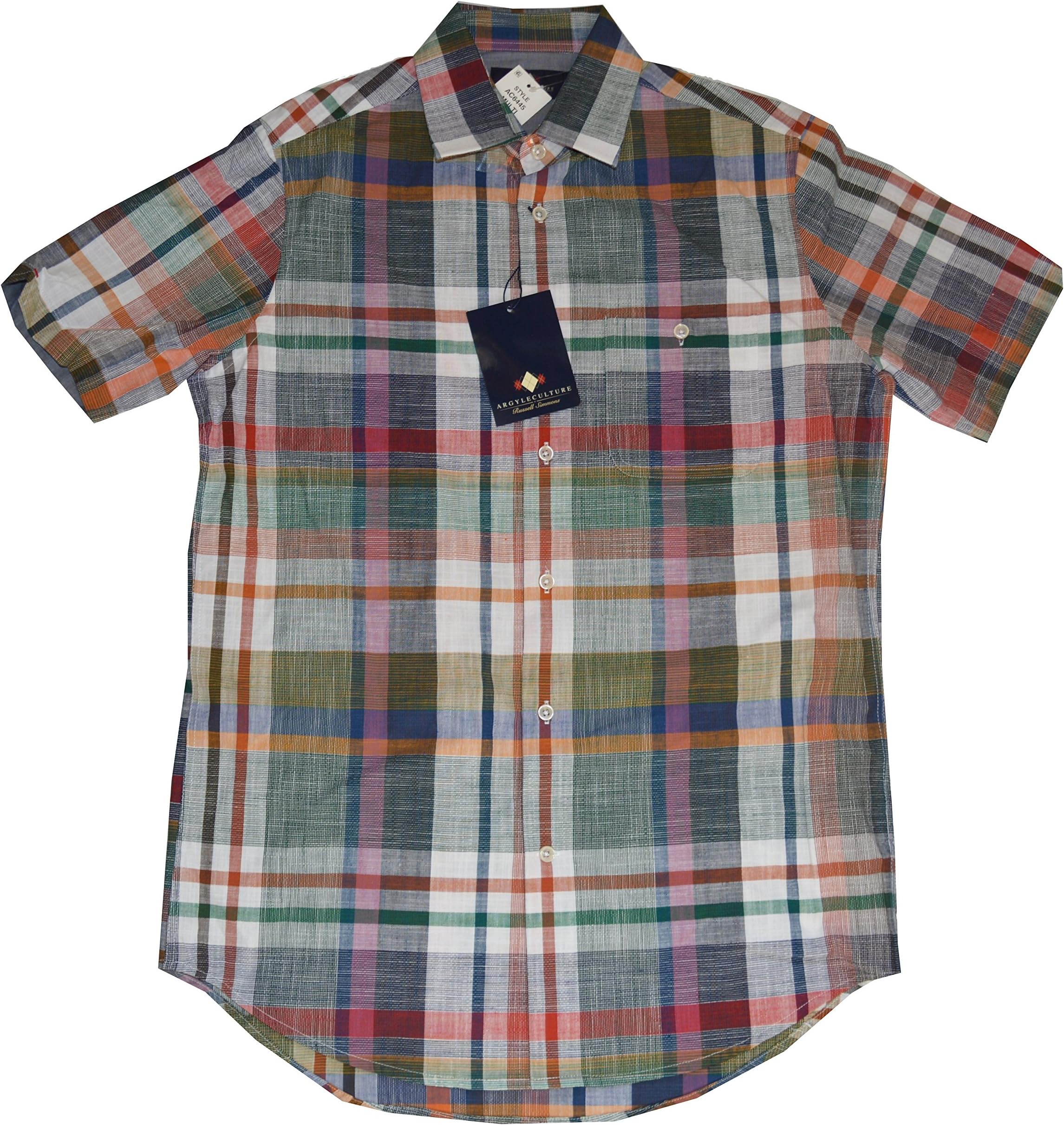 Argyle Culture Russell Simmons Men's Short Sleeve Button Front Plaid Shirt Size Small