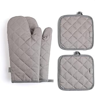 Sponsored Ad - Oven Mitts and Pot Holders 4 pcs Set,High Heat Resistant 500 Degree Extra Thicken Long Kitchen Cotton Oven Glove for Cooking (12 Inch,Grey)