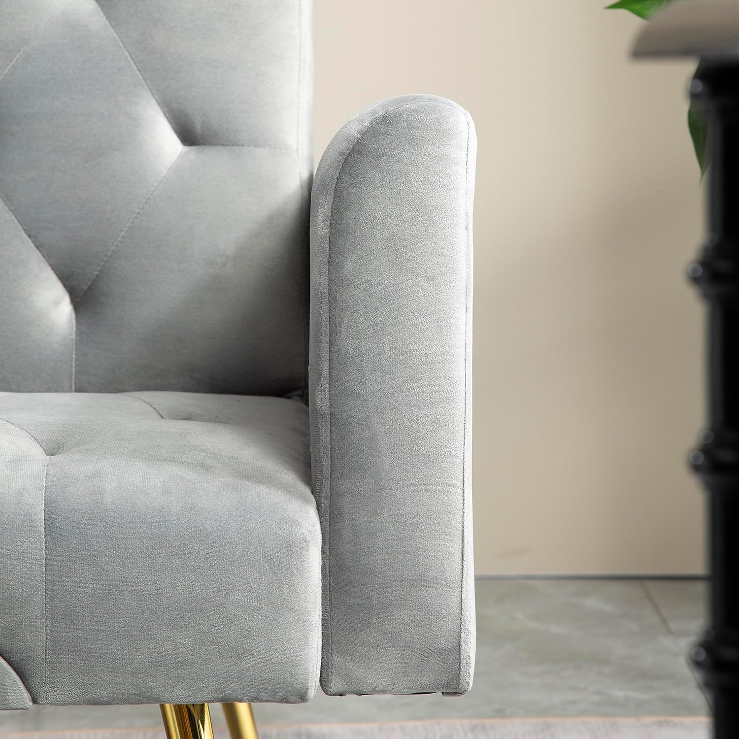 Velvet Futon Sofa Bed with Metal Legs & 2 Pillows