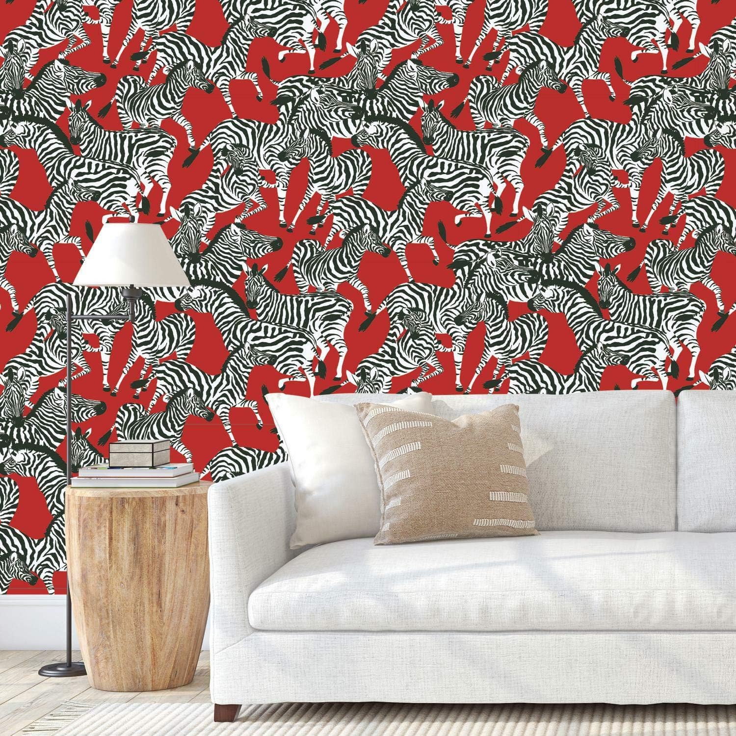 RoomMates Waverly RMK11876RL Herd Together Peel and Stick Wallpaper (18 in x 18.86 ft) – Easy Application, No Sticky Residue – Red and White