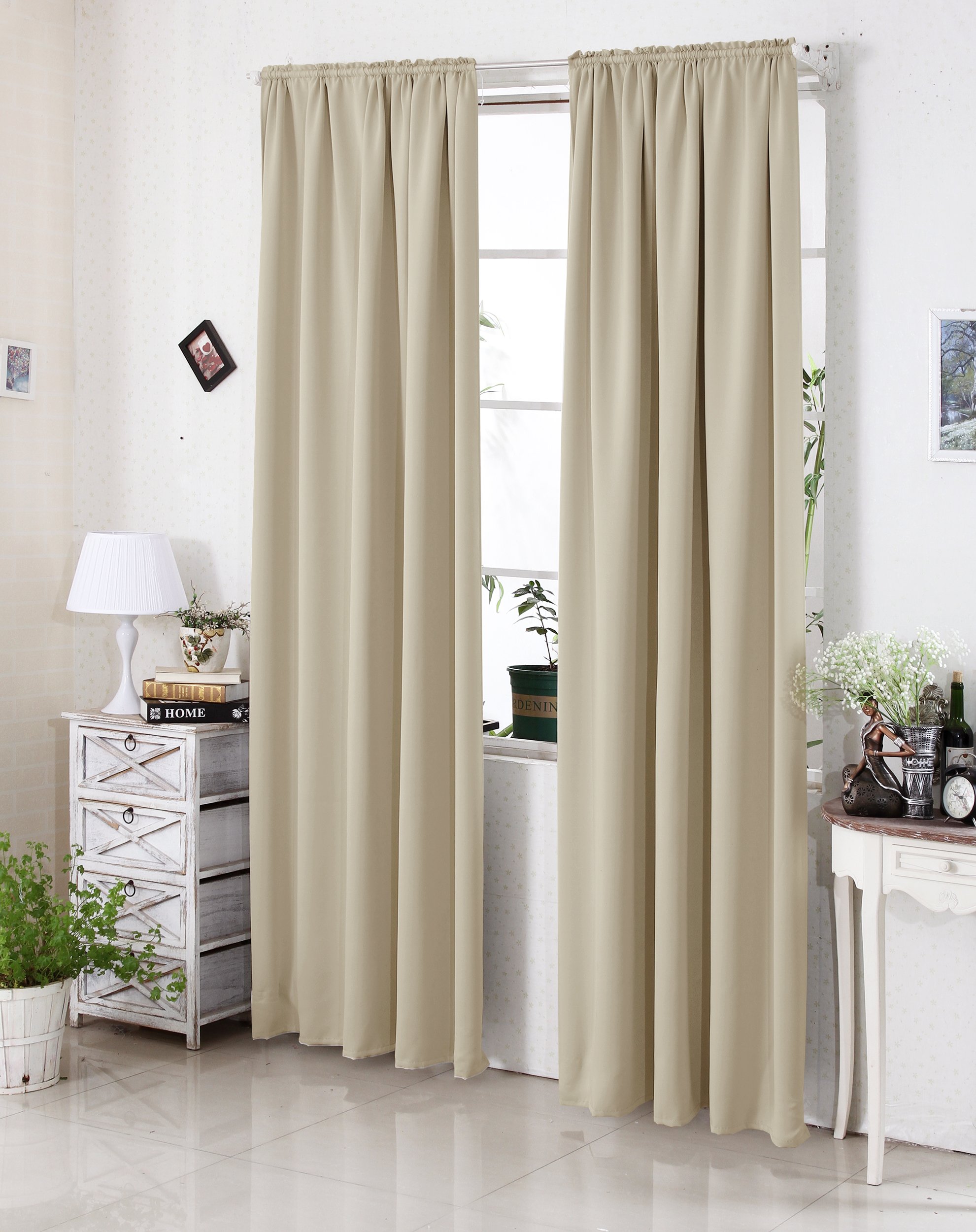 WOLTU Lot de 2 Rideaux Occultant avec Galon Fronceur, 135x225cm, Sable | Isolation thermique, Protection lumière, Réduction du bruit, Salon et chambre, Dimensions variées, Pose facile