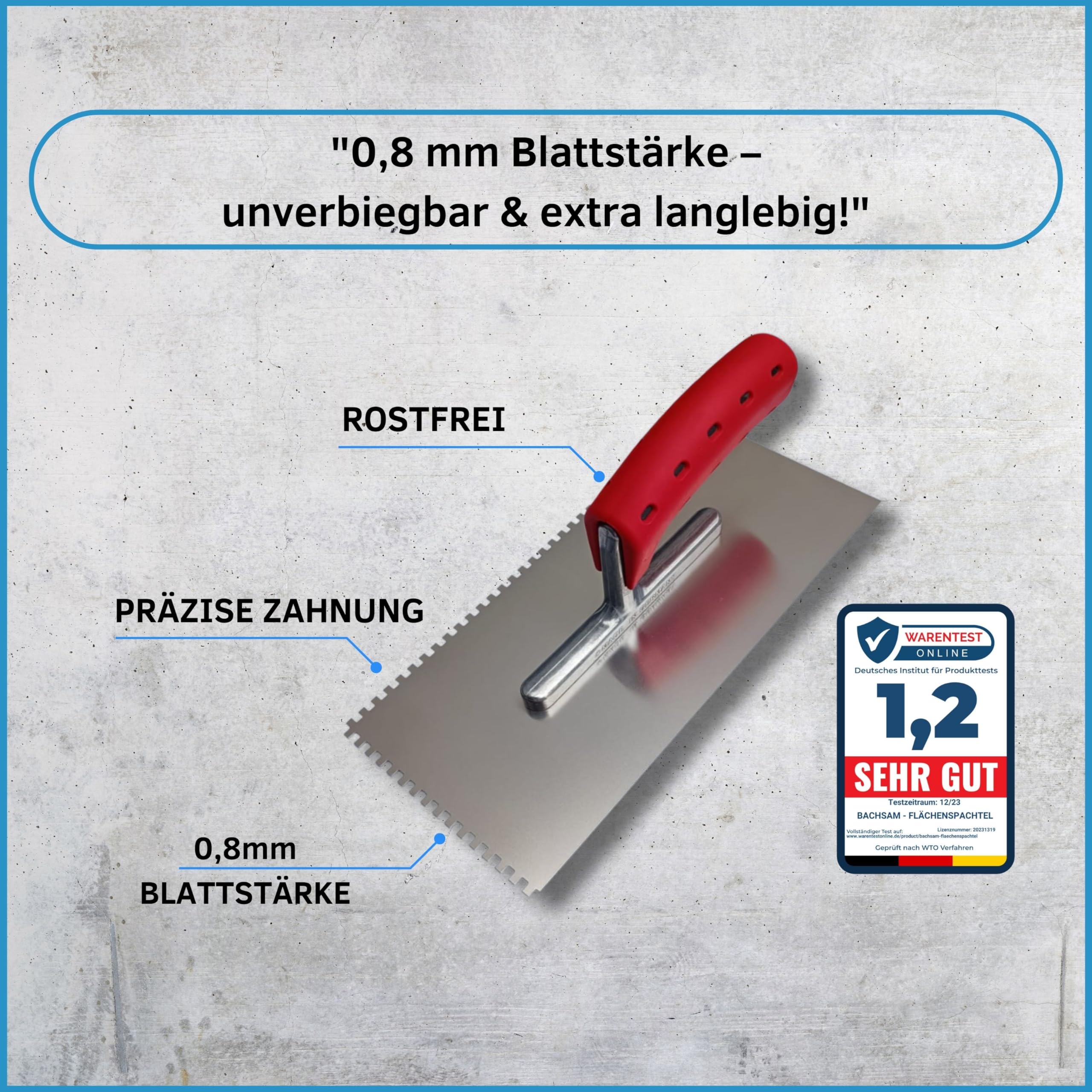 Spatola dentata in acciaio inox 4 mm 280 mm x 130 mm con impugnatura morbida