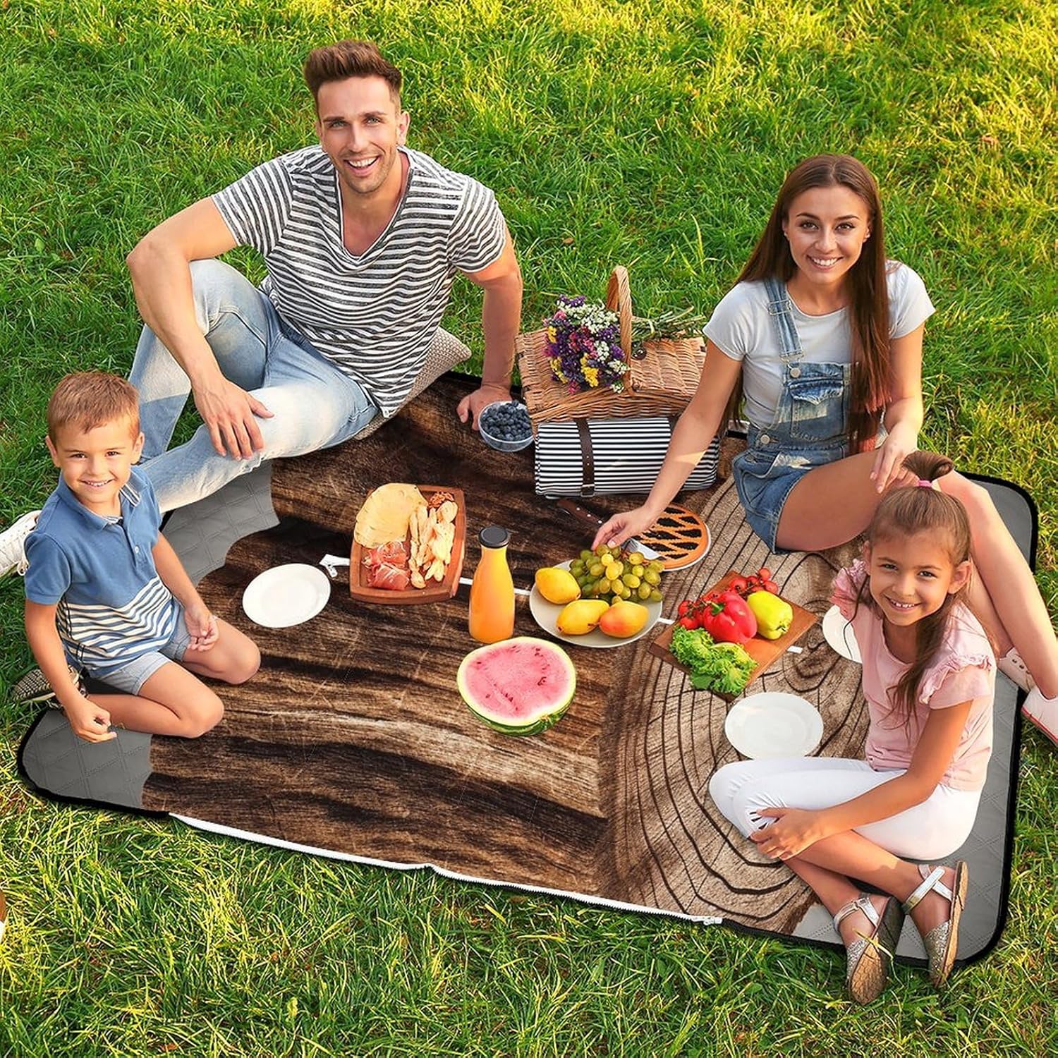 Stump of Oak Tree Picnic Blanket 150x100cm, Foldable 2-in-1 Picnic Mat and Tote Bag Portable Waterproof Beach Mat Sandproof Outdoor Blanket for Park, Hiking, Beach, Camping, Travel