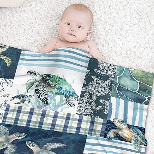 Miniatura 3 de Manta de regalo de franela de vellón de tortugas marinas, manta ligera y suave bonita y acogedora para cama, sofá, viajes al aire libre, 40 x 50