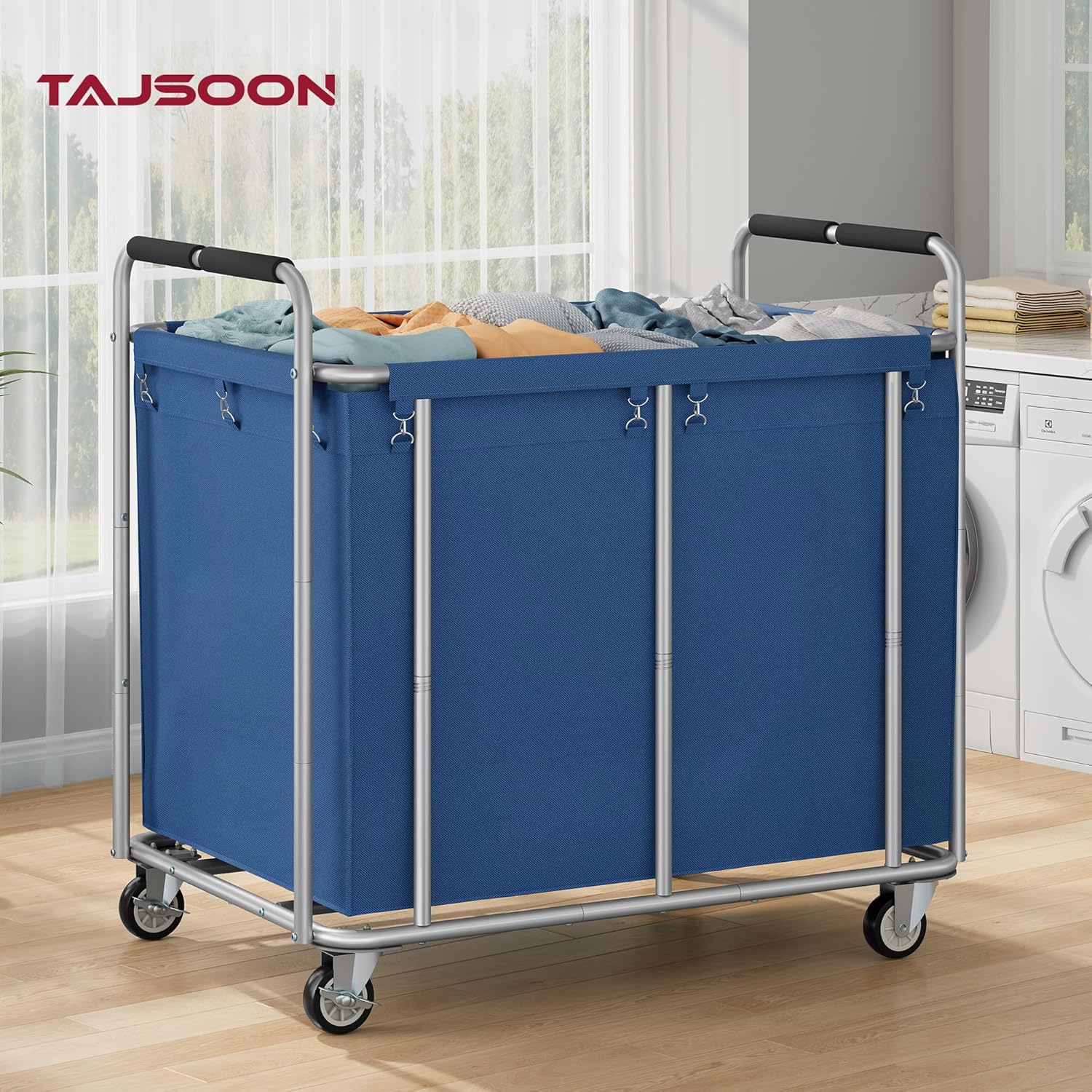 Tajsoon Heavy Dury Laundry Sorter Cart Khaki + Heavy Dury Laundry Sorter Cart Blue