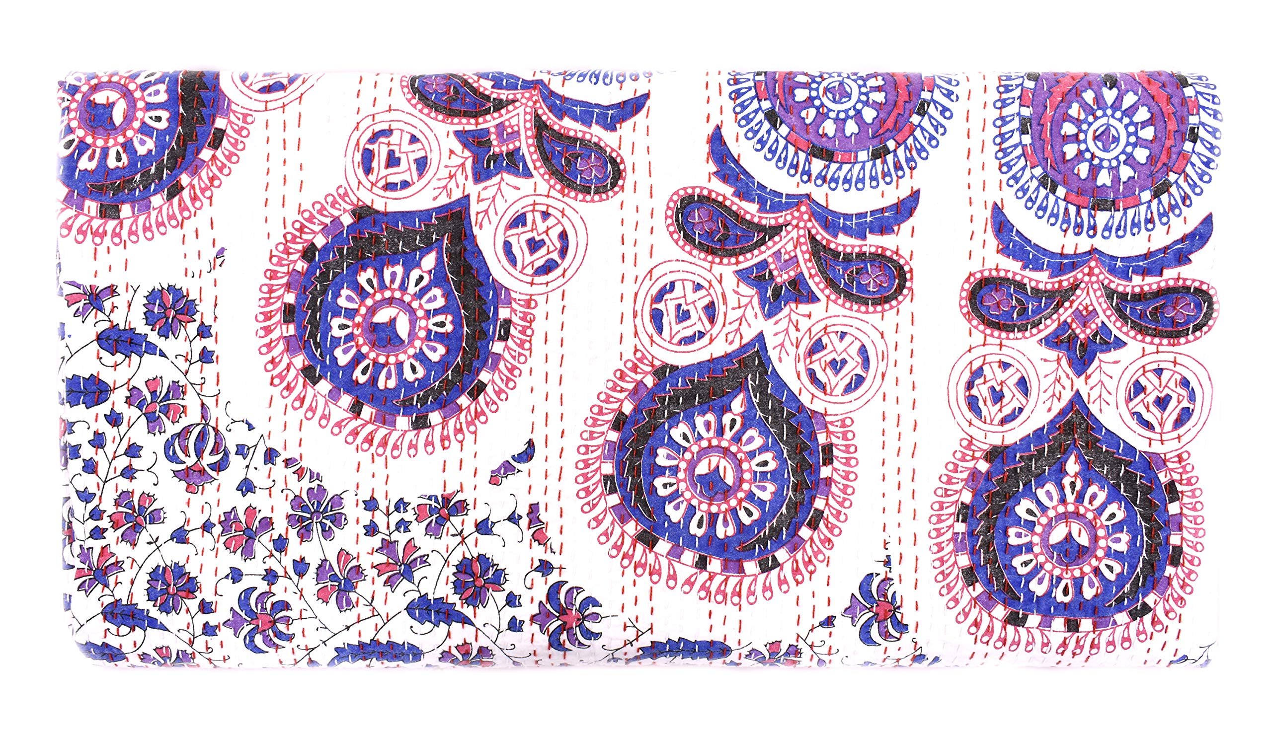 Sophia-Art Peacock Mandala King Size Kantha Quilt Indian Cotton Bedspread Reversible Throw