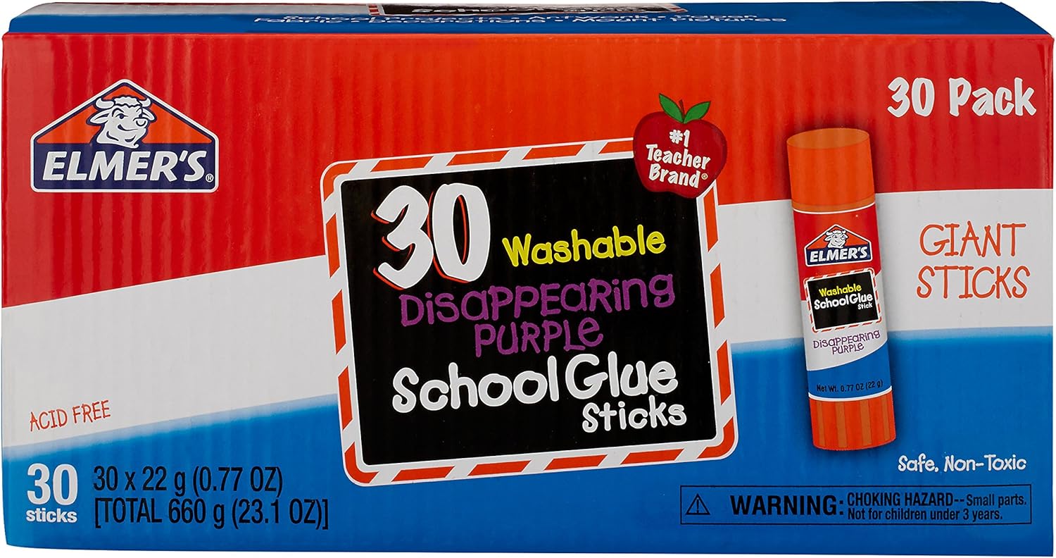 Elmer's Disappearing Purple School Glue Sticks, Washable, 22 Gram, 30 Count (E605) : Office Products