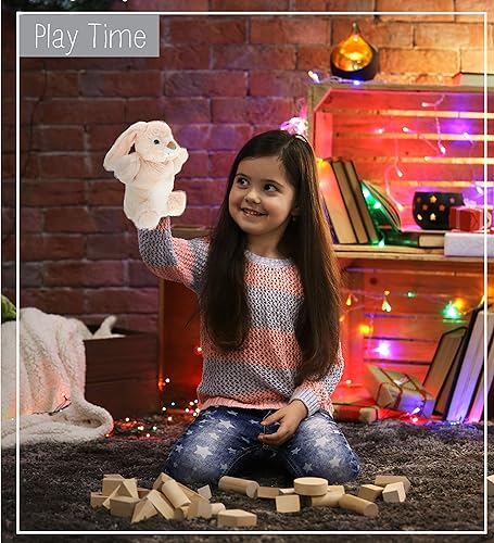 Miniatura 8 de DolliBu Marioneta de mano de peluche de conejo para niños, juguete de peluche suave para espectáculos de marionetas y teatros de marionetas para