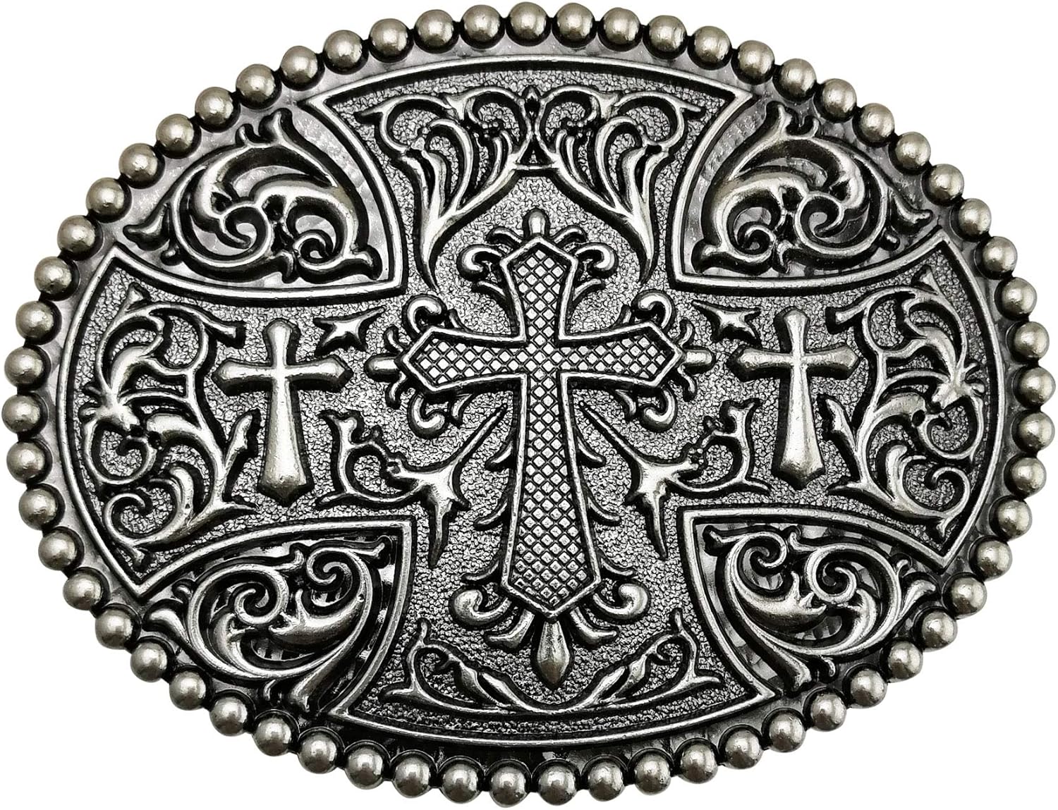 LAXPICOL Native American Big Heavy Duty Vintage Celtic Pattern Cross Oval Belt Buckle For Men Grey Tone