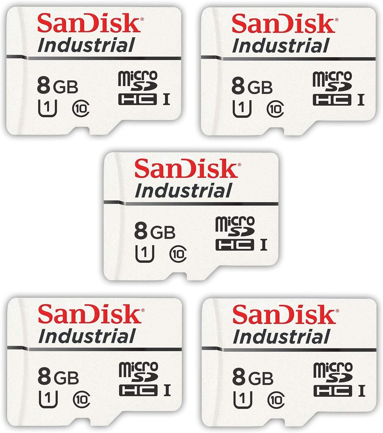 SanDisk Industrial 8GB Micro SD Memory Card Class 10 UHS-I MicroSDHC (Bulk 5 Pack) in Cases (SDSDQAF3-008G-I) Bundle with (1) Everything But Stromboli Card Reader