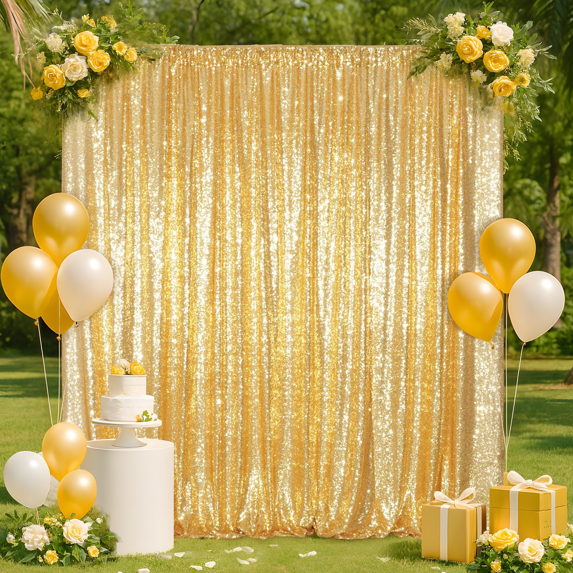 Eternal Beauty, fondale fotografico con paillettes, 213 x 213 cm, color oro ambra, per feste, matrimoni, banchetti, banchetti, 2,1 x 2,1 m, color ambra oro)