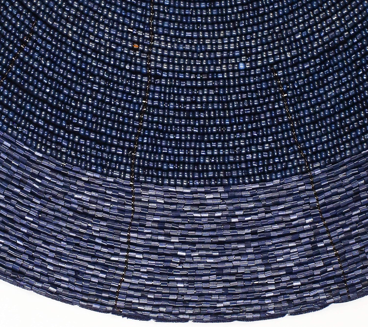 Lightnpro Farmhouse Beaded Placemats Set of 4 - Round Table Chargers - Decorative Handmade Beaded Placemats by Skilled Artisans - Elegant Table Décor for Dining & Special Occasions - 13 Inch Navy
