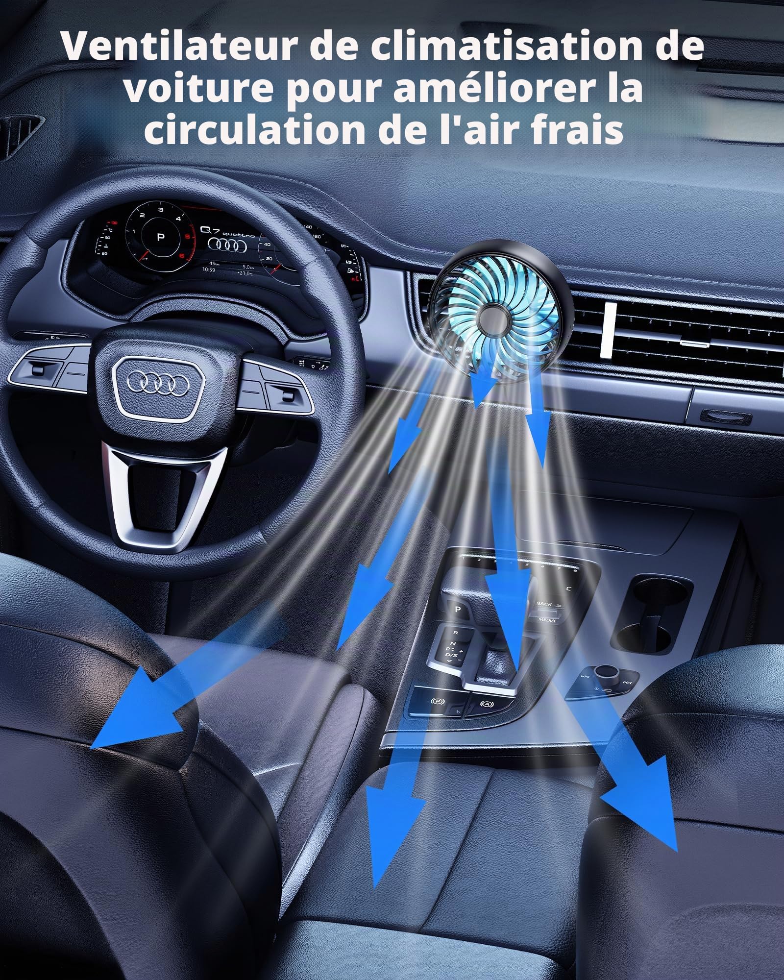 Ventilateur AC USB pour voiture, SUV, fourgonnette, pick-up, camping-car, véhicules, ventilation de voiture, ventilateur de ventilation pour augmenter la circulation de l'air de