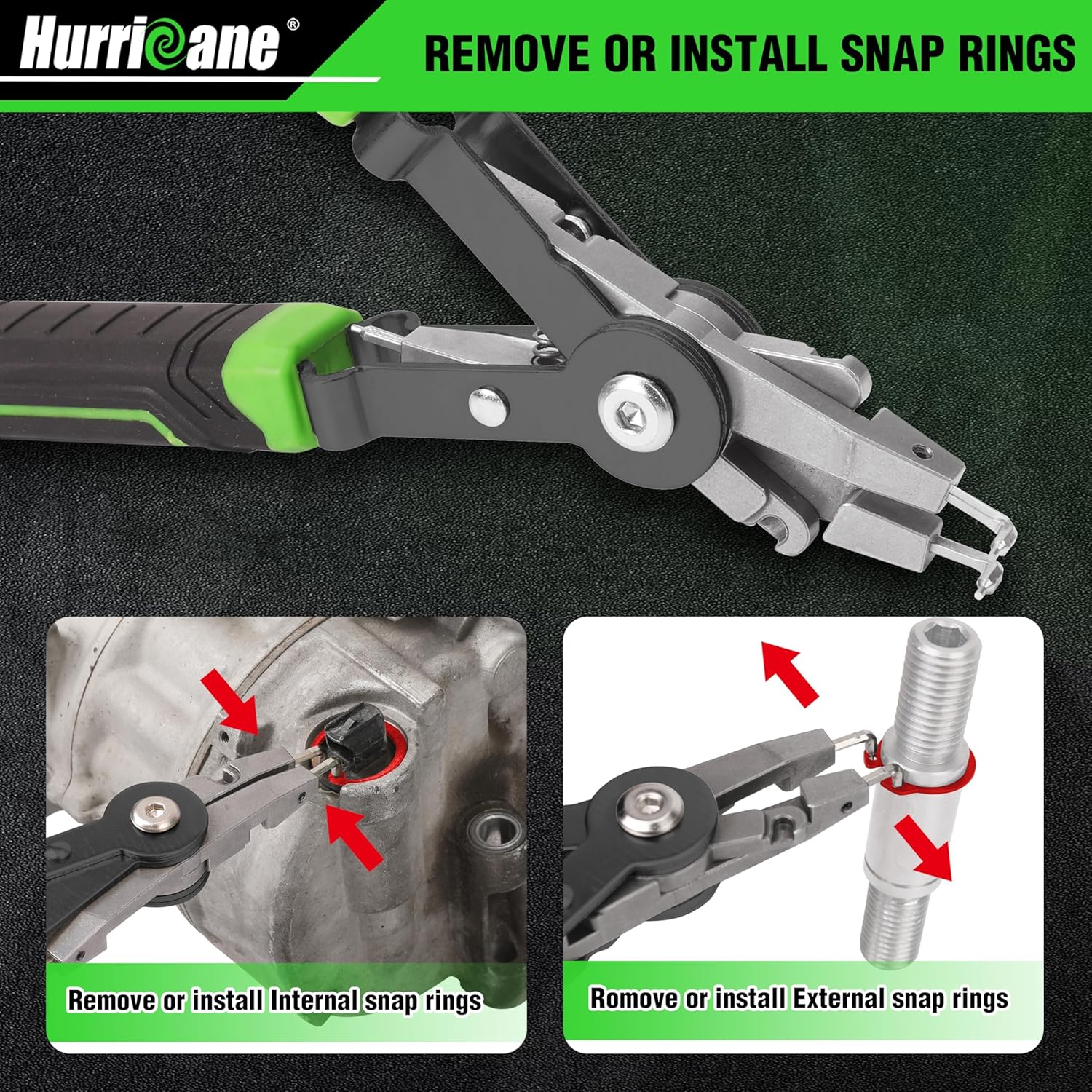 HURRICANE 8" Quick Turn Snap Ring Pliers with Interchangeable Tips, Straight and 90° Curved Tips, HRC40-45 Hardness, Includes 4 Pairs of Tips for Precision Work, Ideal for Car Repair & Construction