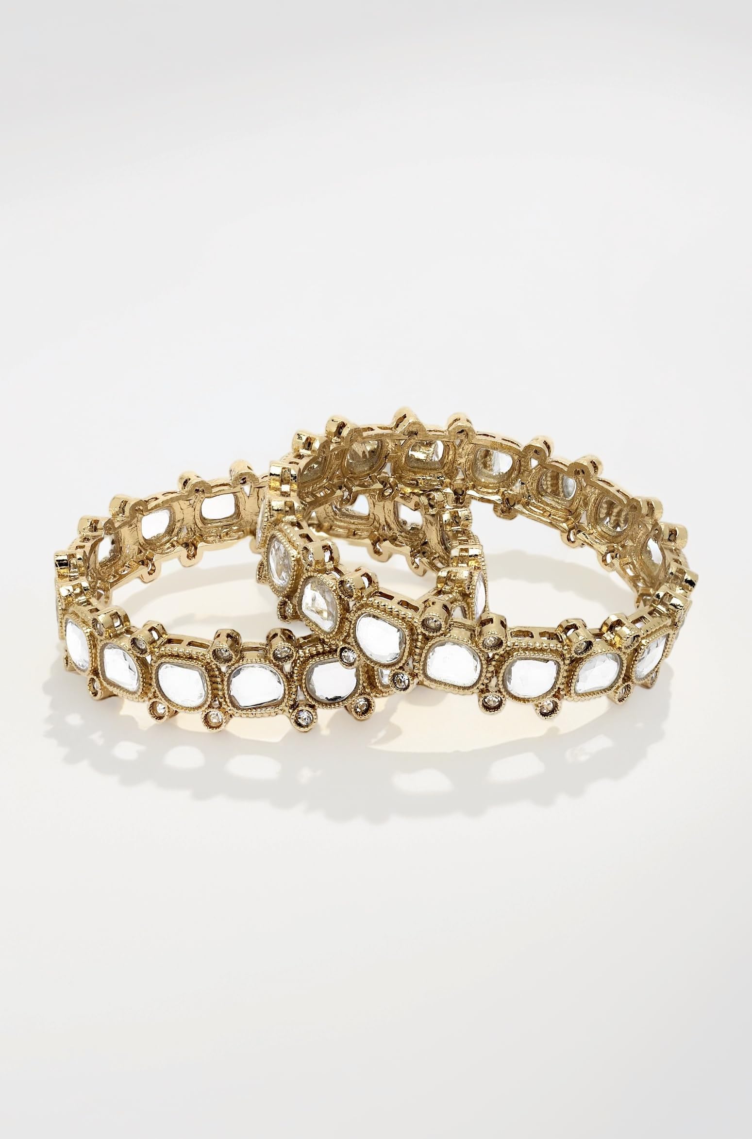 Set of 2 Antique Gold Plated Mirror Work Kundan Bangles for Women