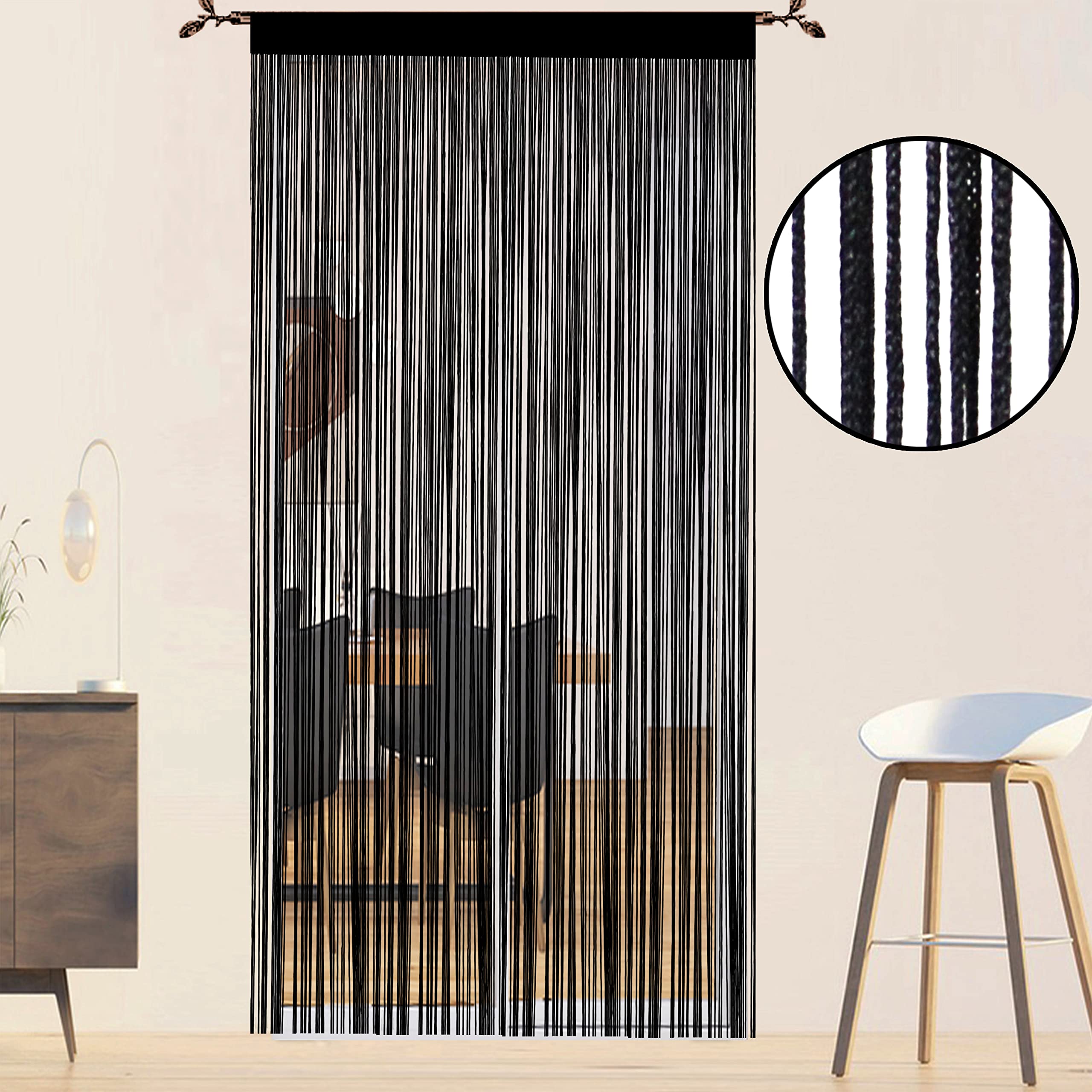 QiBoYuYe Fly Screen Curtains For Window String Flies Doors Decorations Room Dividers Doorways Panel Bedroom Living Closet Drapes (Black 90x200cm) - Image 2