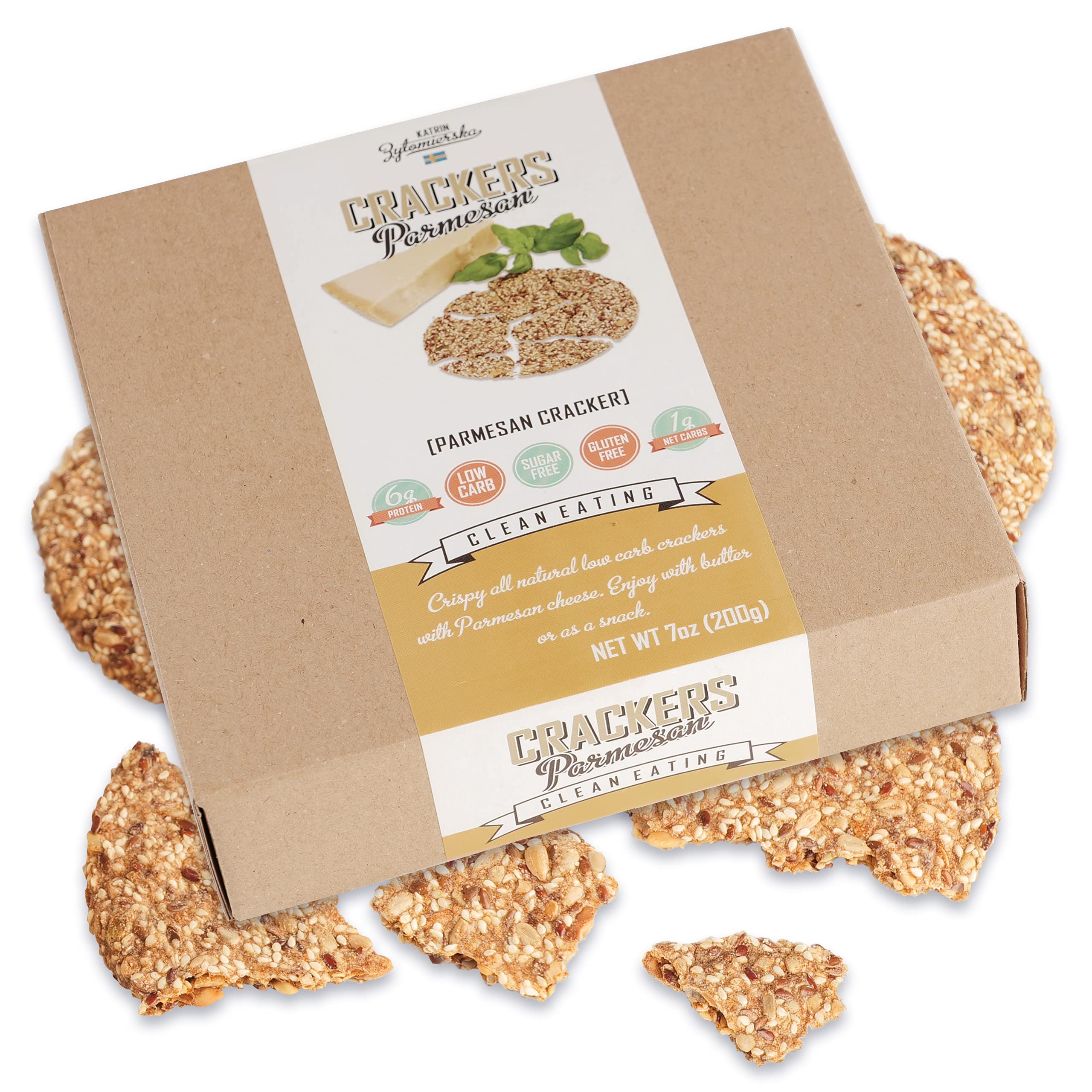 KZ Clean Eating Vegan High Protein Crackers Keto Paleo Friendly Low Carb, Parmesan 5.65oz