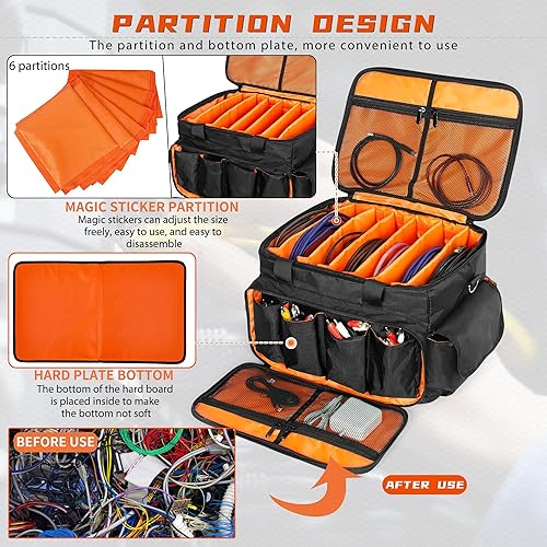 Miniatura 5 de Bolsa para archivos de cable de DJ con divisores ajustables, bolsa de DJ para cables, cables, equipo de DJ, instrumentos de sonido y accesorios,