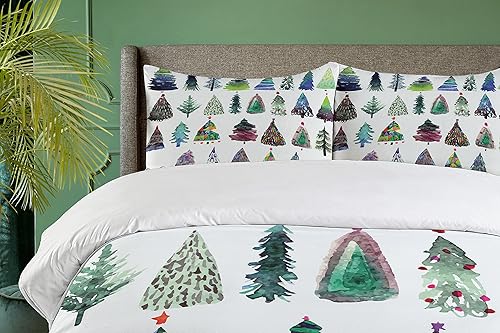 Miniatura 3 de Ambesonne Juego de funda de edredón de Navidad, acuarela, temática navideña, abetos, siluetas abstractas, juego de ropa de cama decorativo de 2