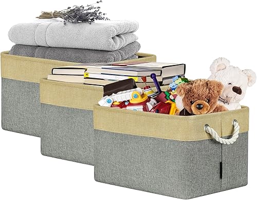 KITCSTI Cestas de almacenamiento de tela para estantes Contenedores de almacenamiento de armario Cestas de tela de lino con asa para organizar