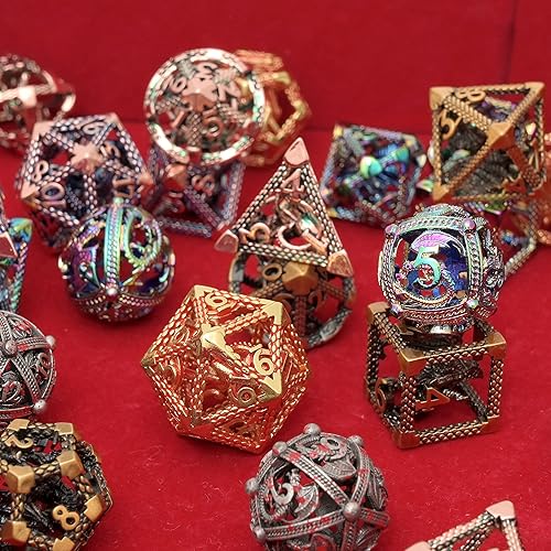 Miniatura 6 de D&D - Juego de dados de metal DND, dados de Calabozos y Dragones, juego de rol hueco poliédrico, dados de iniciación D y D para RPG MTG, juegos de