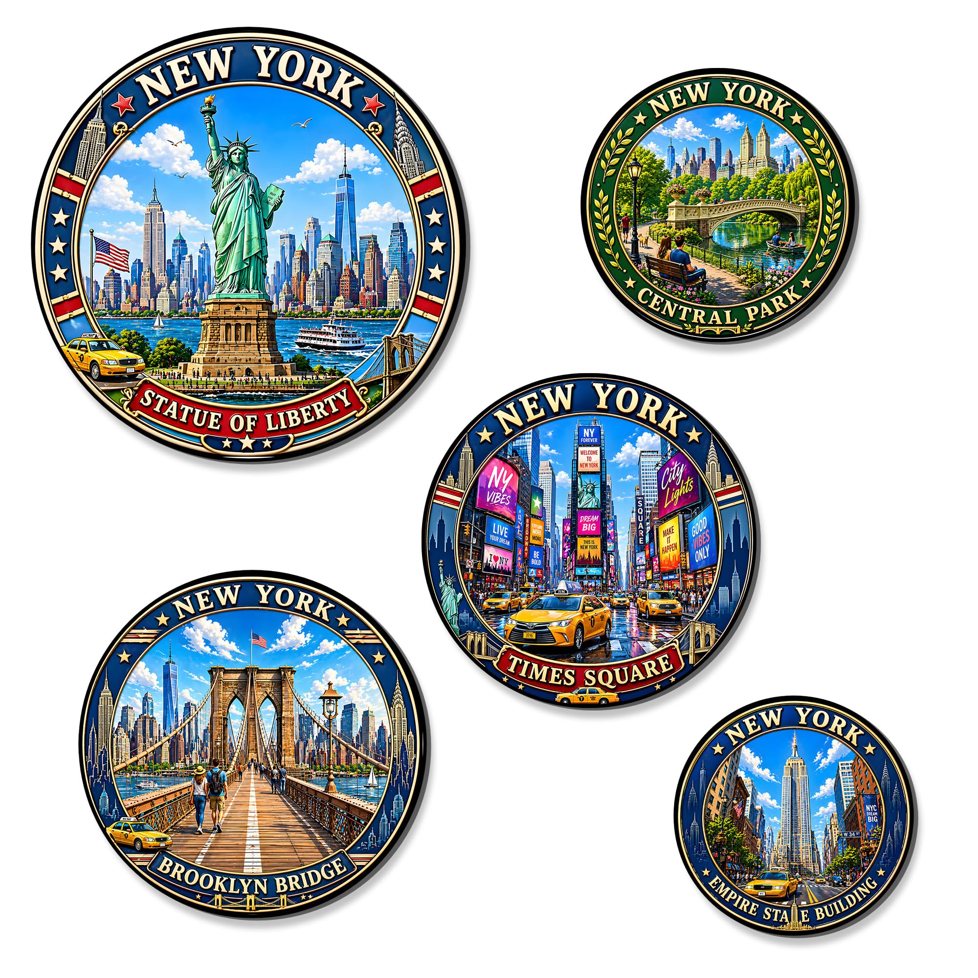Regalo Casila New York Fridge Magnets Set of 5 Statue of Liberty Times Square Brooklyn Bridge USA Souvenir Refrigerator Magnets Travel Kitchen Decor-image-34