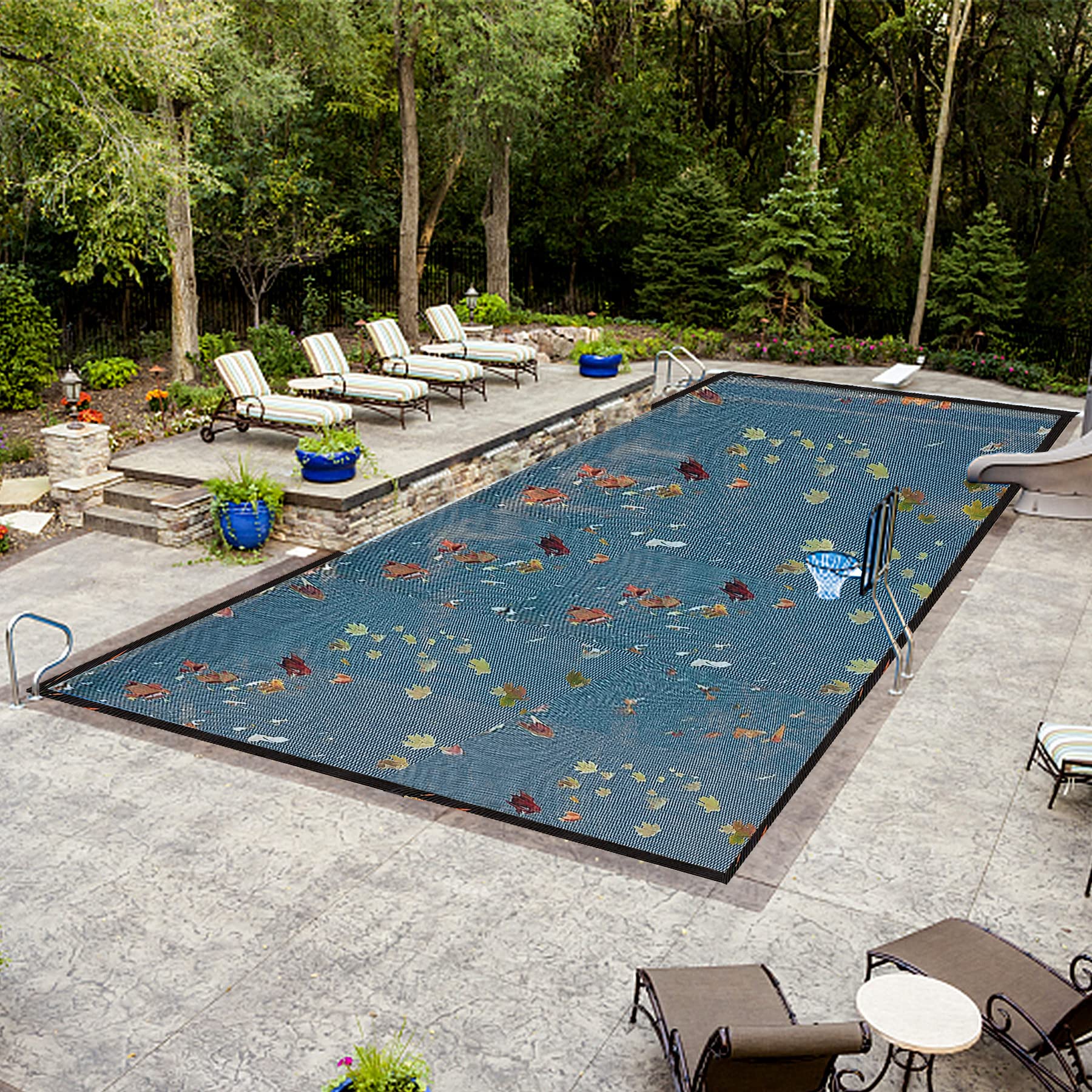 Red de cubierta de alberca rectangular sobre el suelo, cubierta duradera de invierno para bloquear hojas y escombros, proteger tu piscina (tamaño: 2 x 2 m)