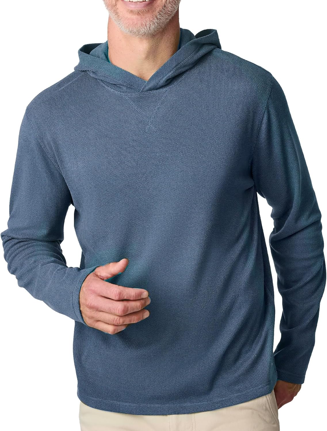 Free Country Mens Athletic Hoodie Moisture Wicking Long Sleeve UPF 50+ Fishing Hiking Running Rash Guards Shirt for Men-Pique