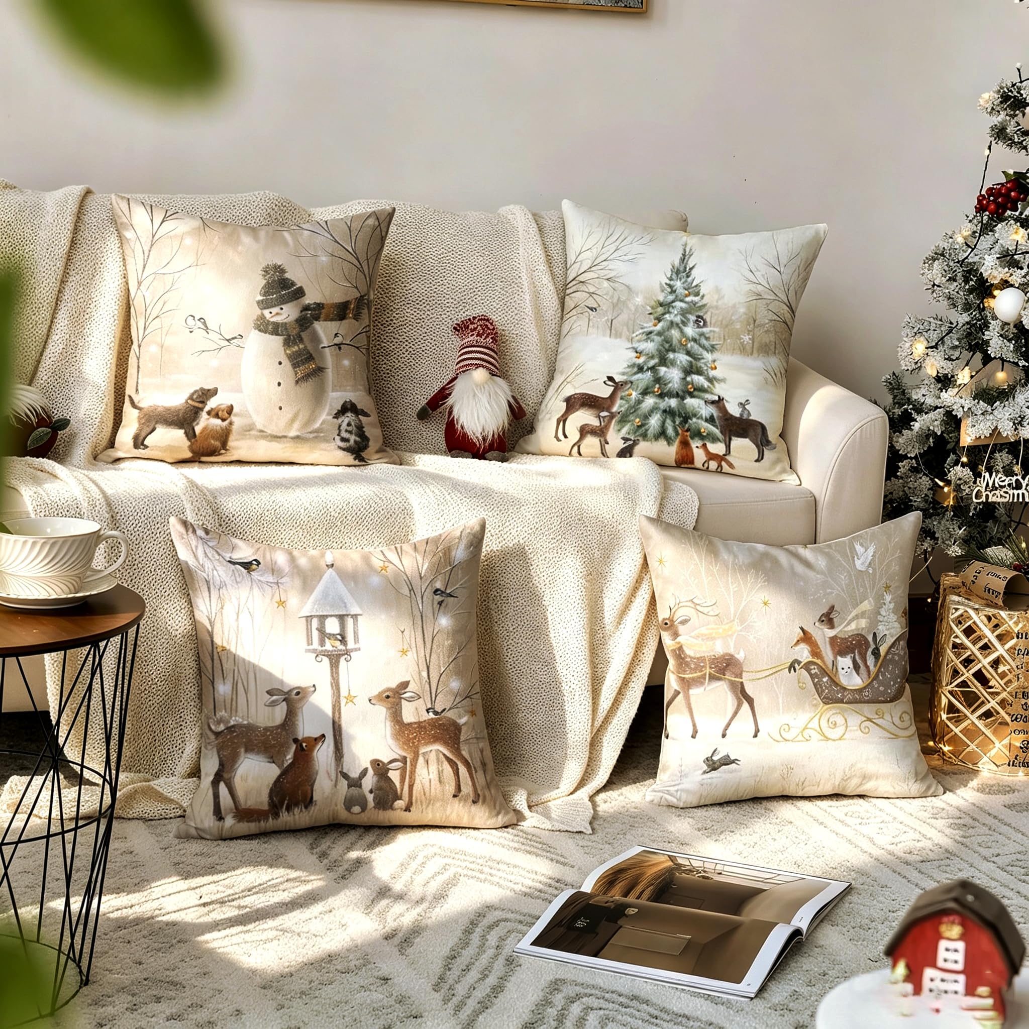 kissenbezug 40x40 winter weihnachten weihnachtsdeko innen weihnachtskissen christmas decorations wintermotiv 4er home decoration sofakissen Küche, Haushalt & Wohnen