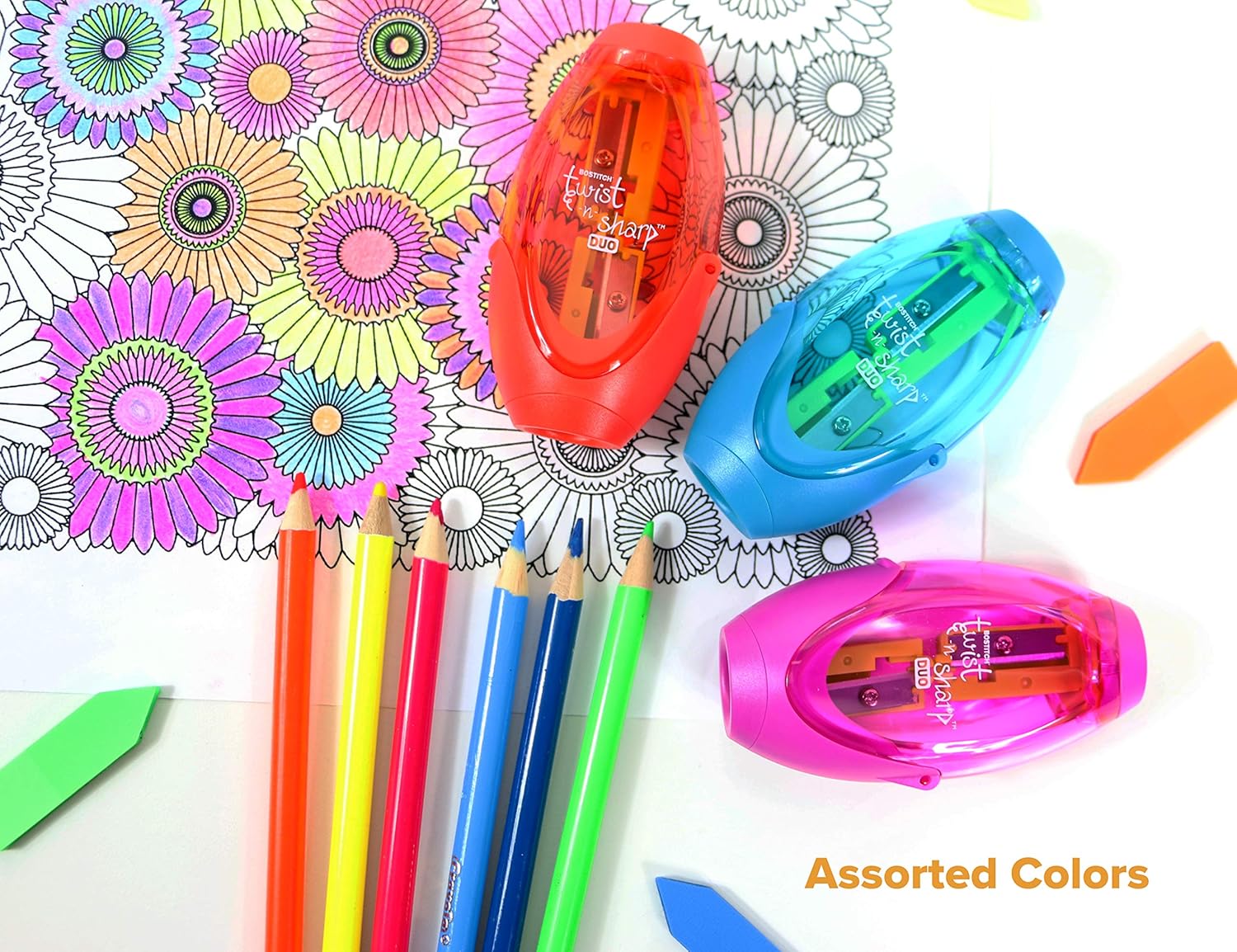 Bostitch Office Twist-N-Sharp Manual Pencil Sharpener, 2 Holes for Standard and Jumbo Pencils with Ratchet Technology, 1 Sharpener Random Color : Everything Else