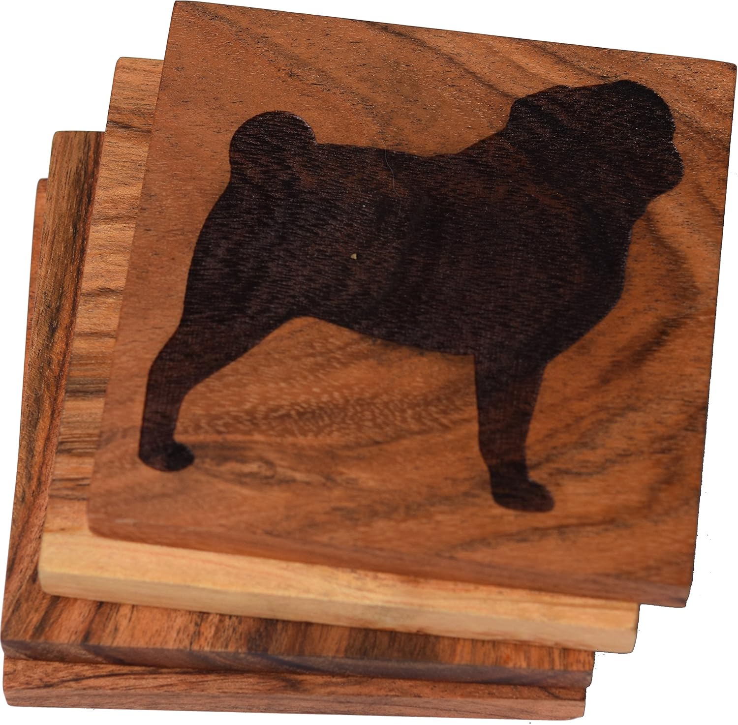 Dog Coasters – Breed: Boxer (10+ Dog Breeds Available) Dog Lover Drink Coasters - Engraved Acacia Wood Design – Dog Lover Gift, Boxer Gifts – Unique Dog Decor (Set of 4)