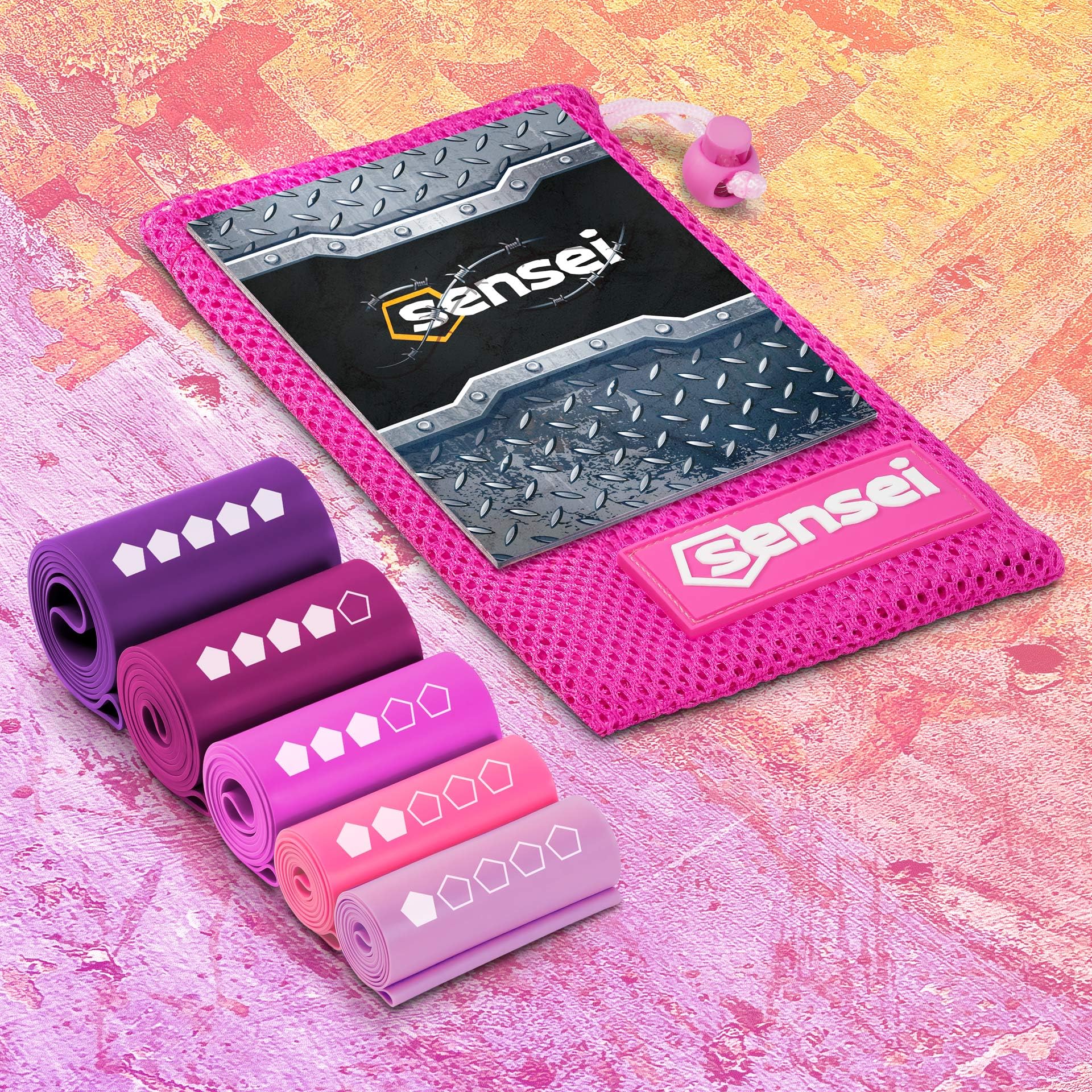 SENSEI® Bandes Élastiques Set – 5 Bandes de Résistance en Latex Naturel avec Différents Niveaux pour Entraînement, Fitness et Pilates