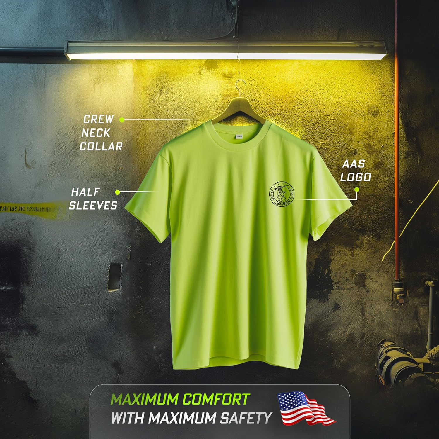 Hi Vis, Hi Viz Work Harder Cotton/Poly Blend Half-Sleeve Safety T-Shirt, Funny Work Shirts for Men, Safety Yellow