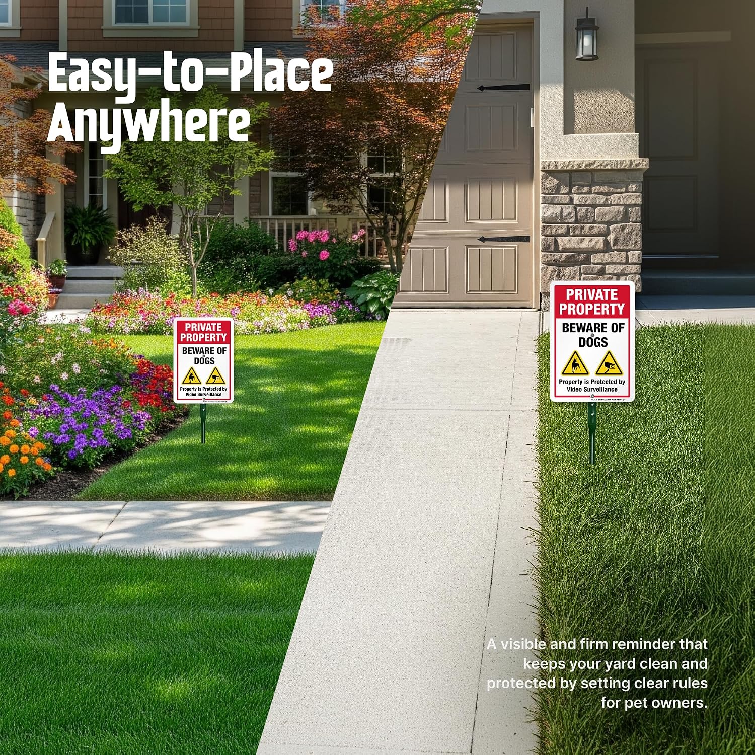SmartSign Private Property Beware of Dogs Sign with Stake | 21" Tall Sign & Stake Kit - Property Protected by Video Surveillance For Yard/Lawn | 10x7 Inches Aluminum