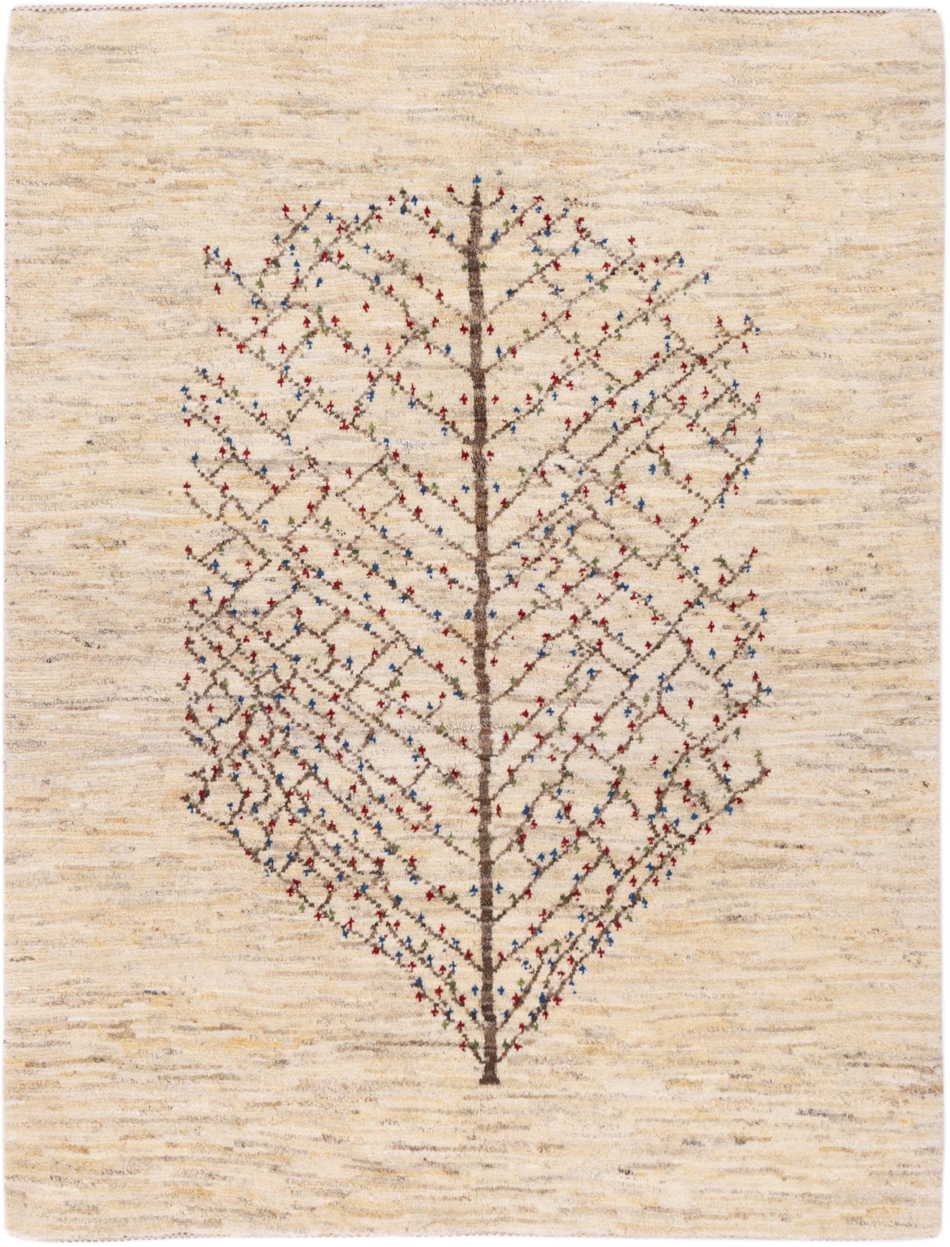 Ręcznie tkany dywan wełniany 152 x 196 cm – 100% naturalna wełna – dywan do salonu i przedpokoju – beżowy wzór drzewa, wytrzymały, nadaje się do ogrzewania podłogowego