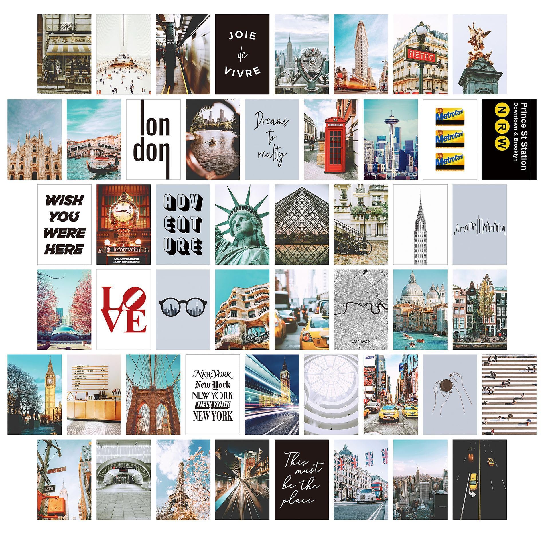 REMIFA Travel Wall Collage Kit – 50 Urban Posters for Dorm Room Decor Wall Posters, Aesthetic City Pictures Wall Decor for College Girls, Dorm Small Posters,4x6 Inch
