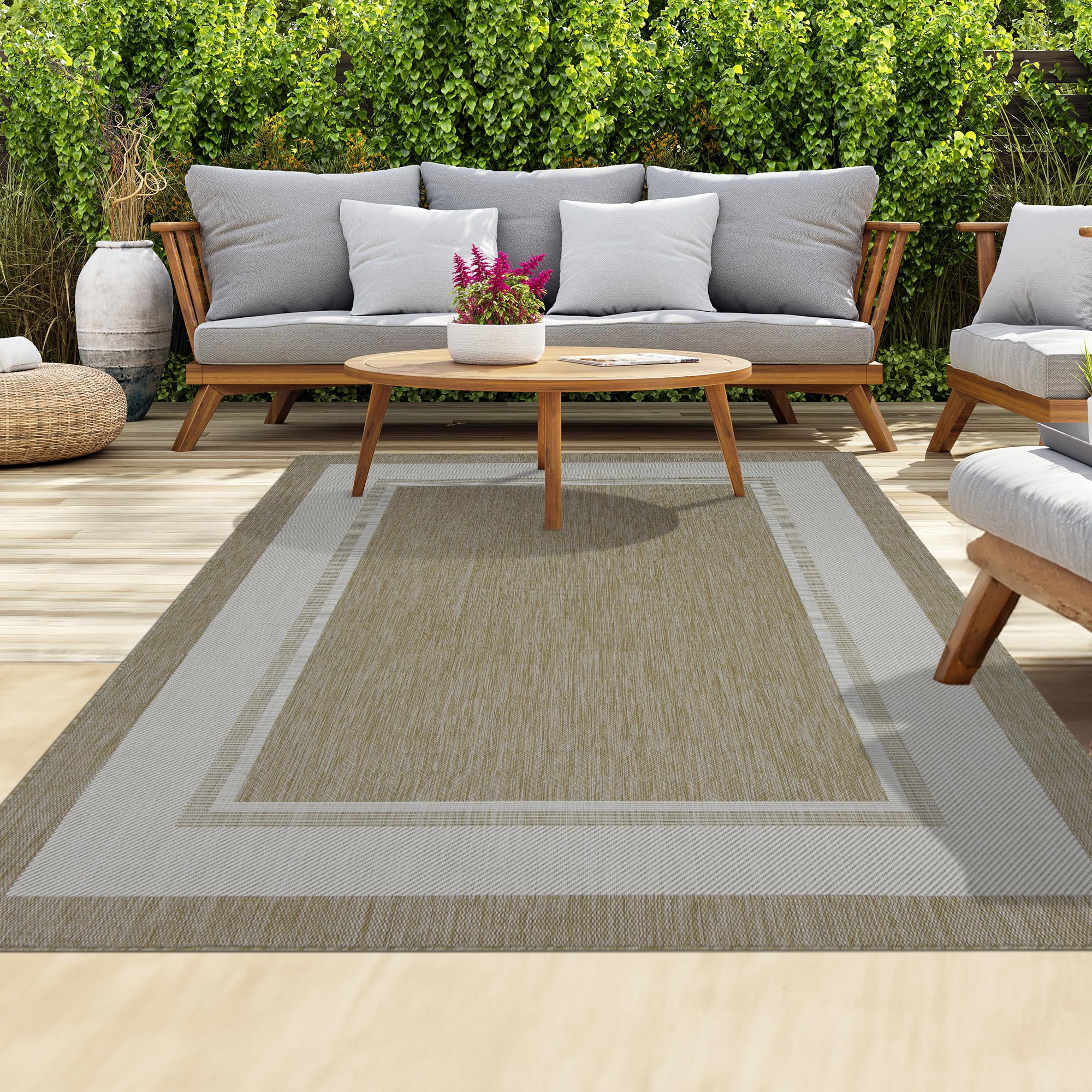 homeart Outdoor Rugs | Easy-Cleaning Indoor & Outdoor Area Rugs for Porch, Deck, Balcony, Garden, Picnic, Kitchen, Hallway | UV & Weather-Resistant Large Patio Rug Mats Beige Cream, 140 x 200 cm — image 1