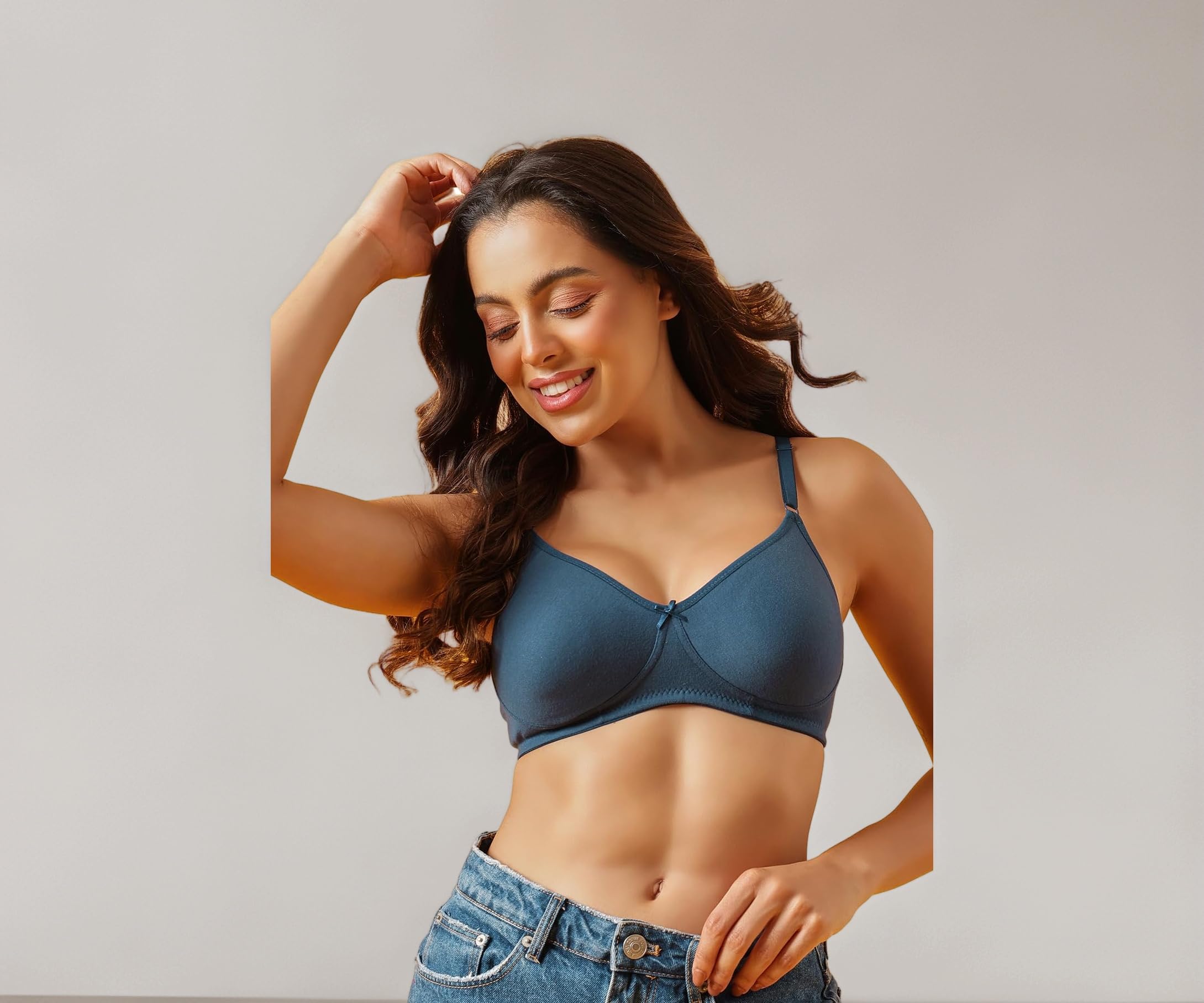 Women's Cotton Rich Solid Non-Padded Full Cup Wire Free T-Shirt Bra - Black