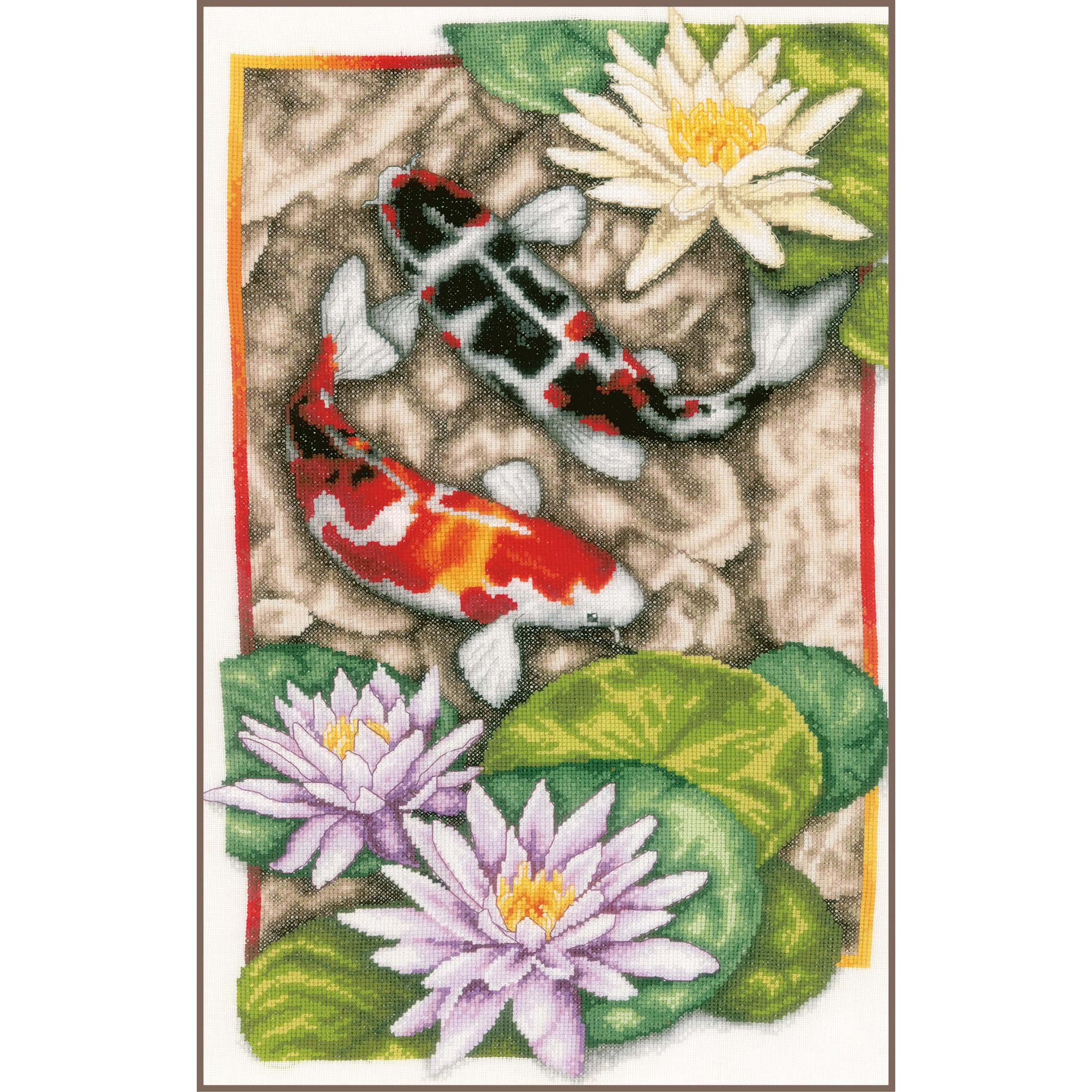 LANARTE Haft Krzyżykowy Liczony Zestaw Obraz do Haftu TANIEC KOI Zrób to Sam Zestaw Kreatywny dla Dorosłych Rękodzieło Artystyczne 27 x 44 cm Dekoracja Ścienna DIY Cross Stitch Kit