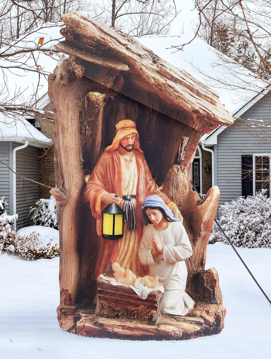 Three Kings Gifts Christmas Outdoor Nativity Scene - 55" Life-Like Scene of The Holy Family Nativity Scene Outdoor bathed in Soft Amber Light - Sturdy & Durable Yard Nativity Scene for Winter