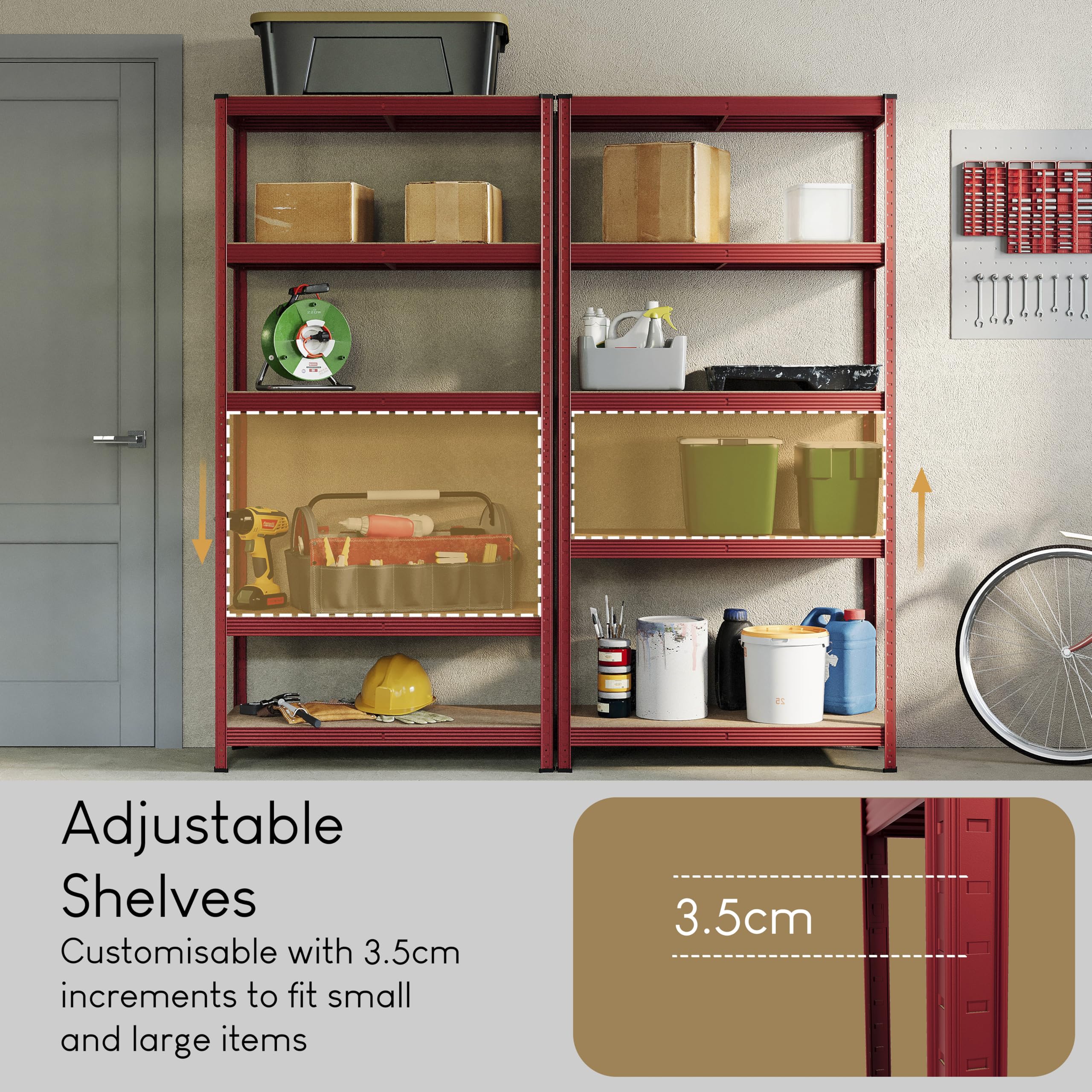 Home Discount 5 Ripiani Strato scaffali Rack Heavy Duty Kitchen Garage, capacità 875 kgs, Grande, Rosso