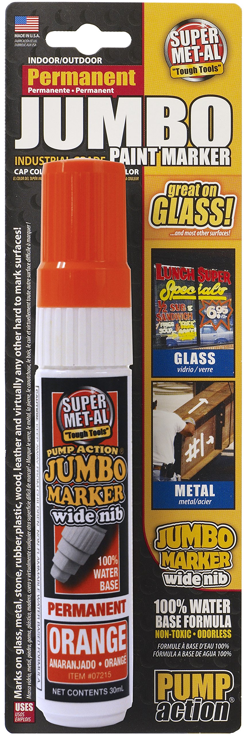 Super Met-Al 7407 Orange, 07407 Jumbo Waterbase Pump Action Permanent Paint Marker