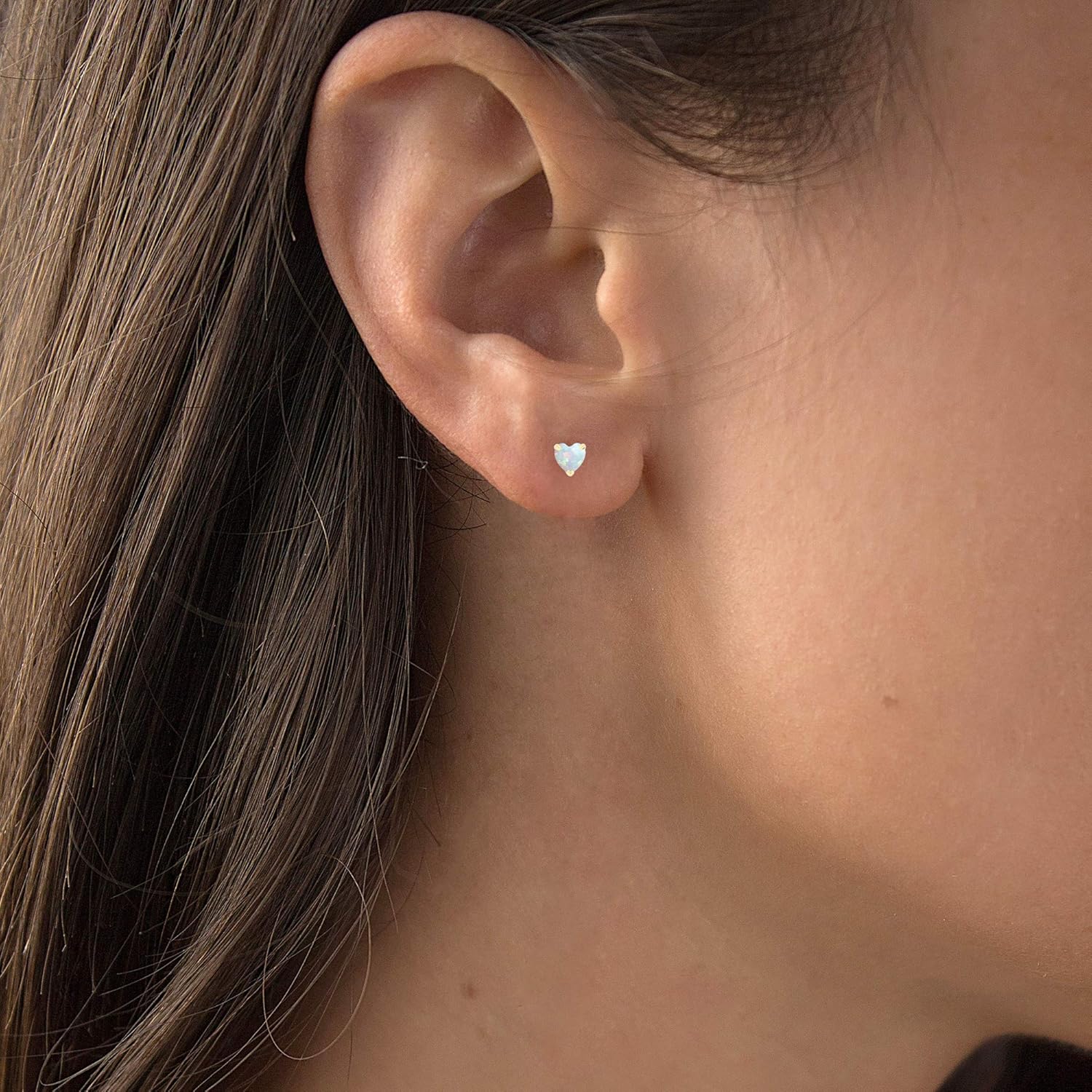 Solid 14K Gold 5mm Heart Genuine Birthstone Stud Earrings For Women | Hypoallergenic Studs | Natural or Created Gemstone Stud Earrings For Women - Image 3