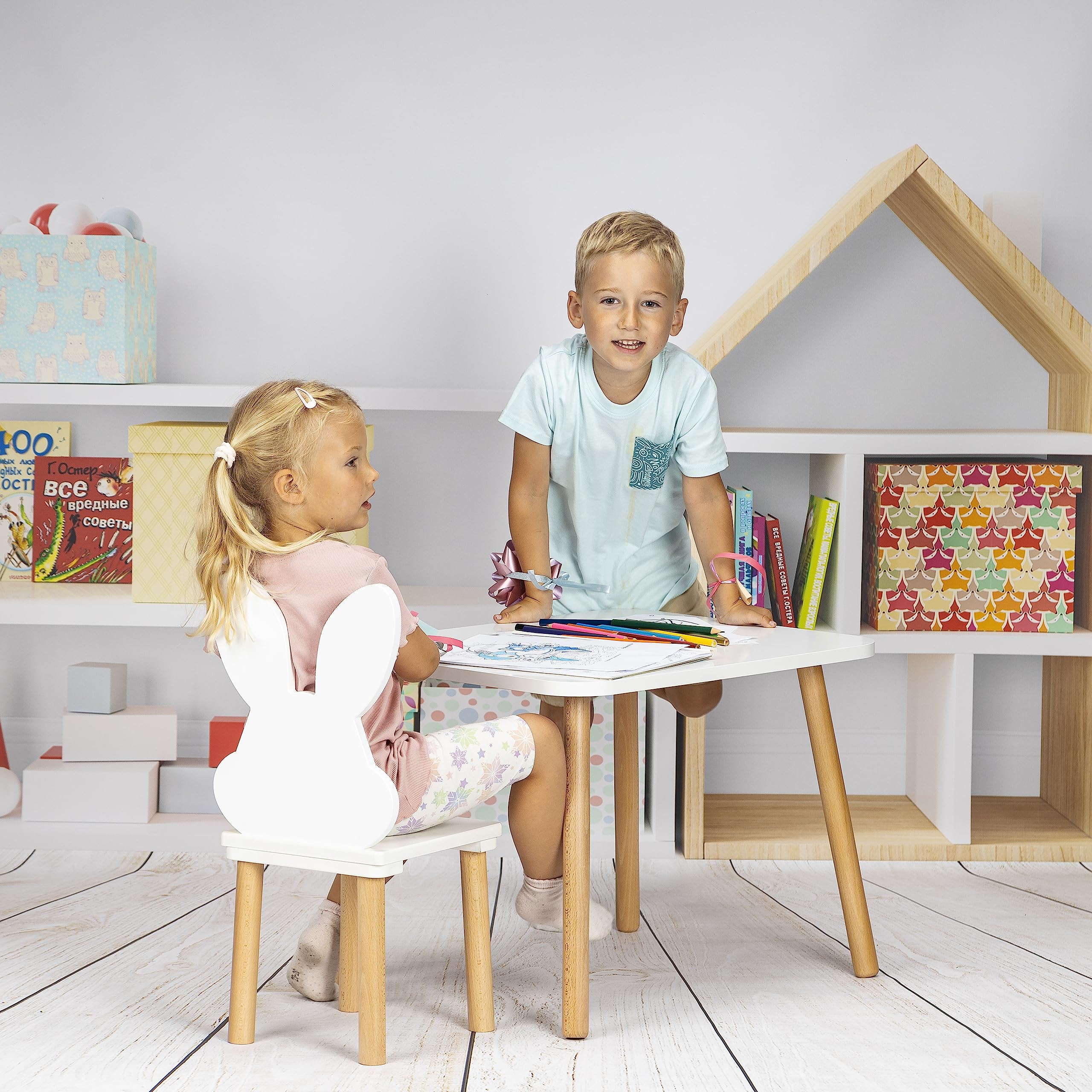 Tavolo in legno per bambini, tavolo per cameretta, 50 x 70 cm, bianco, fai-da-te, alta qualità, sedute per bambini naturali, tavolo per bambini