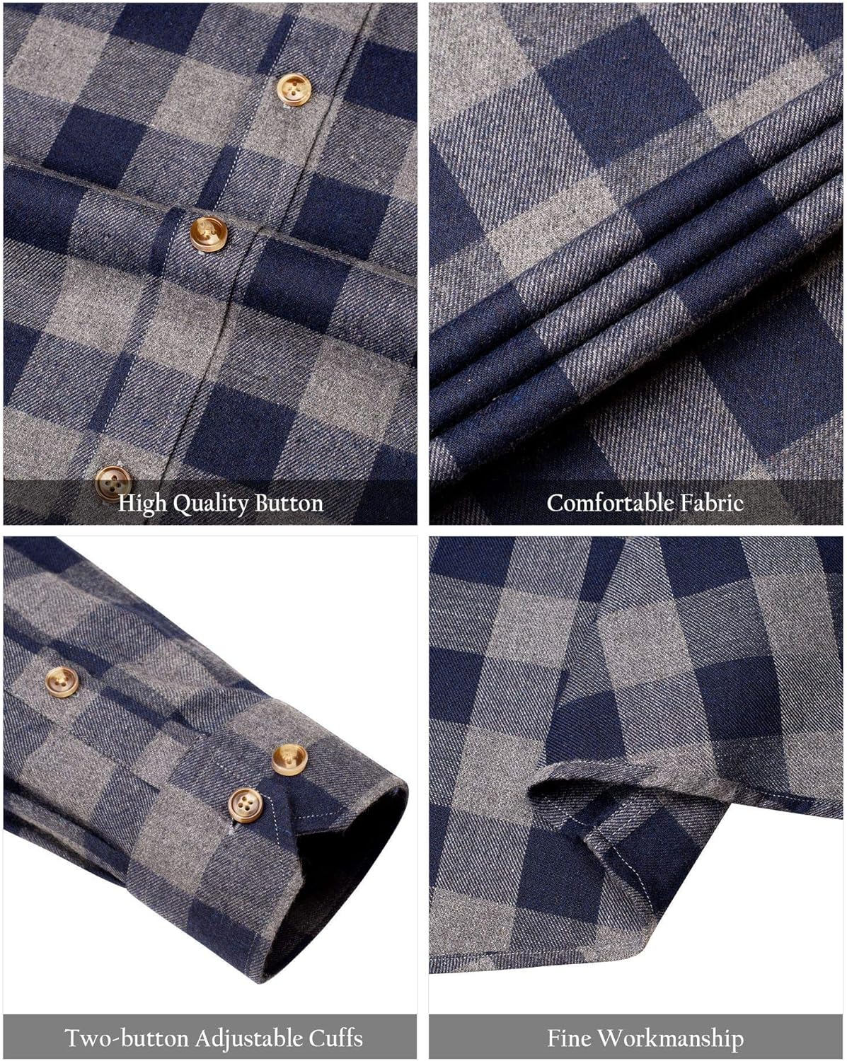Alimens & Gentle Men's Flannel Plaid Shirt Casual Fall Clothes Work Button Down Shirts - Image 4
