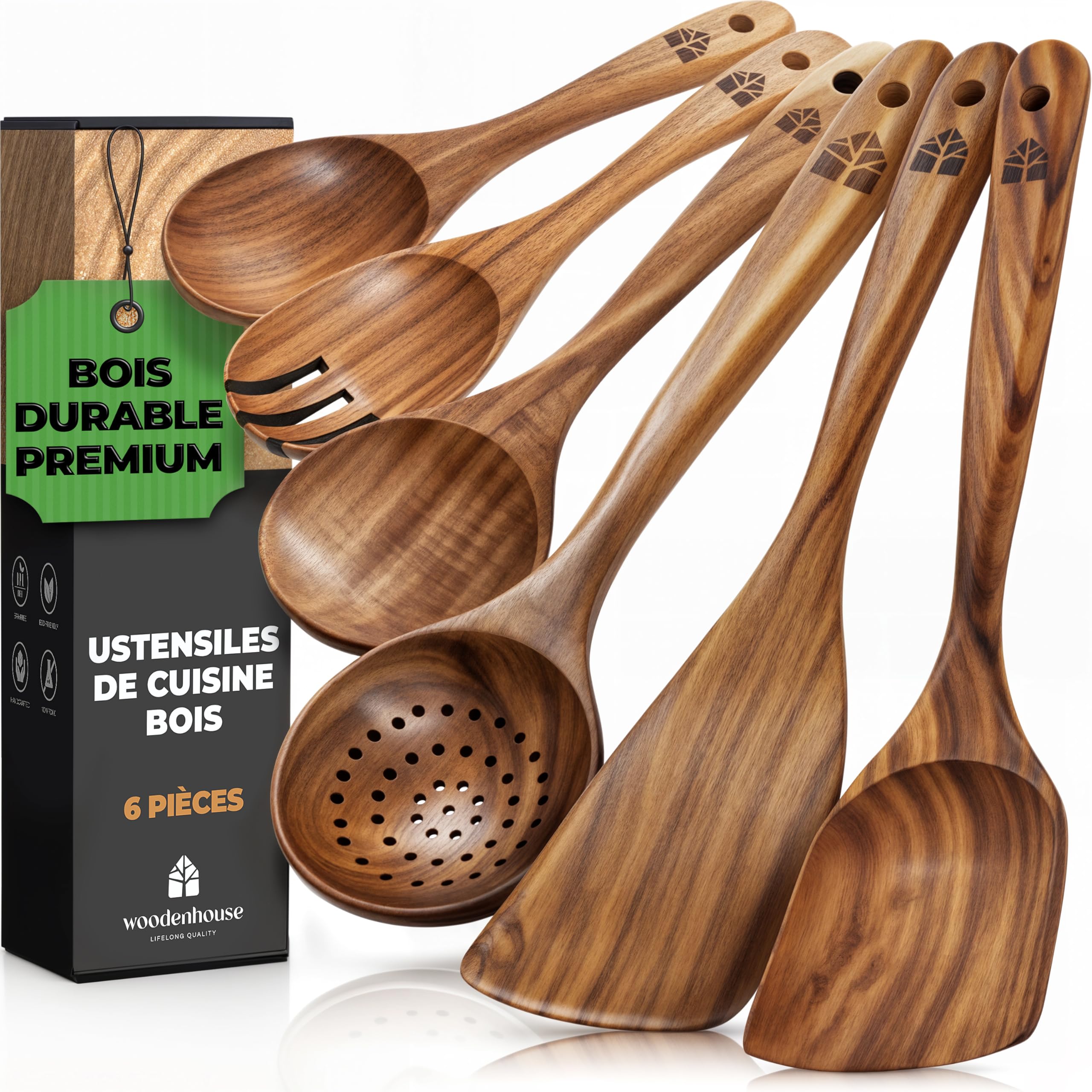 Ustensiles de cuisine bois anti-rayures pour protéger vos poêles