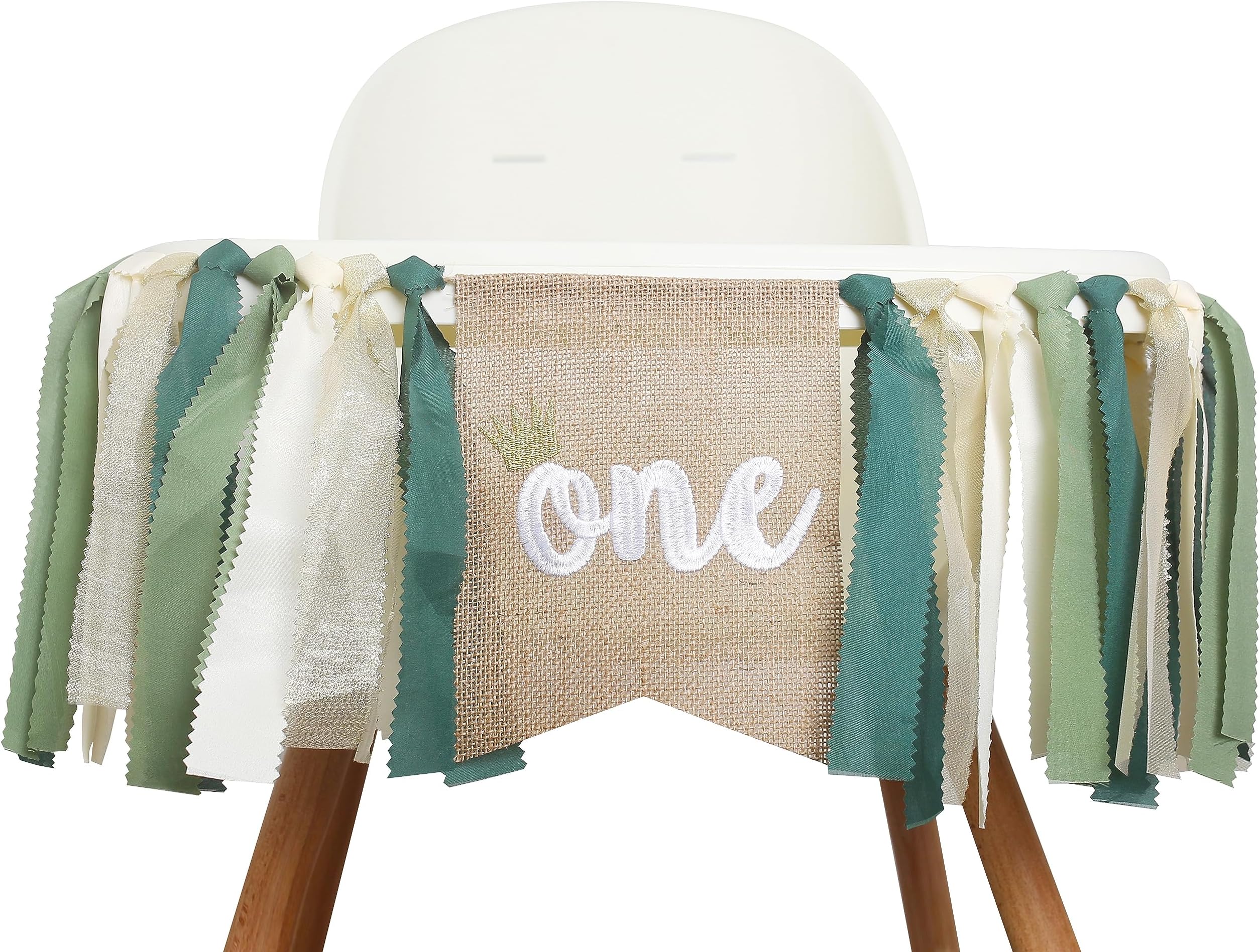 Greenery 1st Birthday High Chair Banner - Nature Wooden Tassel Garland, 80 Inch Length, Green Theme Decor