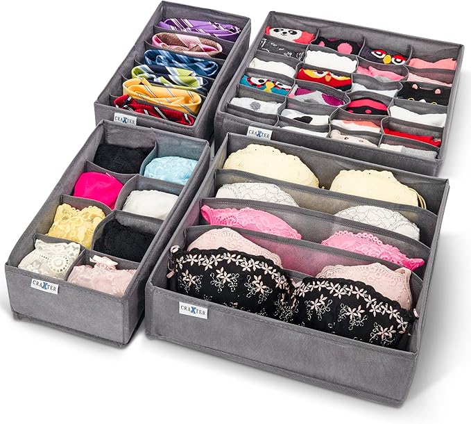 Craxter Underwear Organiser Divider Set of 4 Fabric Drawer, Foldable