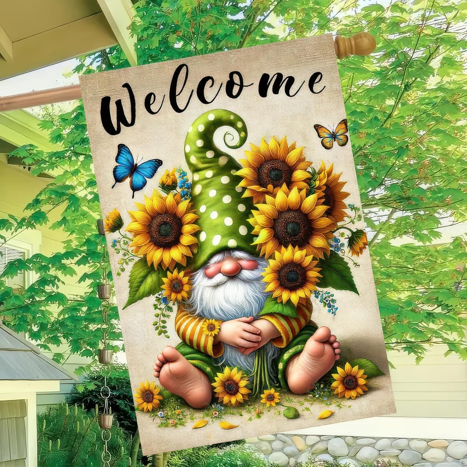 Welcome Spring Gnome Garden Flag Double Sided 12x18 Flag Spring Summer Garden Flag Sunflower and Bee Gnome Funny Spring Farmhouse Yard Flag Seasonal Holiday Outdoor Outside Decoration - Image 7
