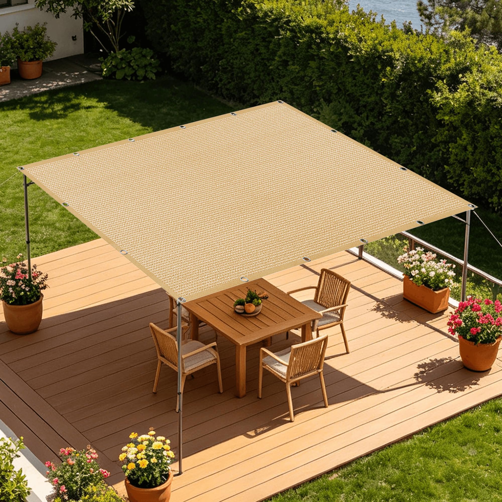 Filet d'ombrage anti-UV jaune sable 301x318 cm avec œillets de fixation
